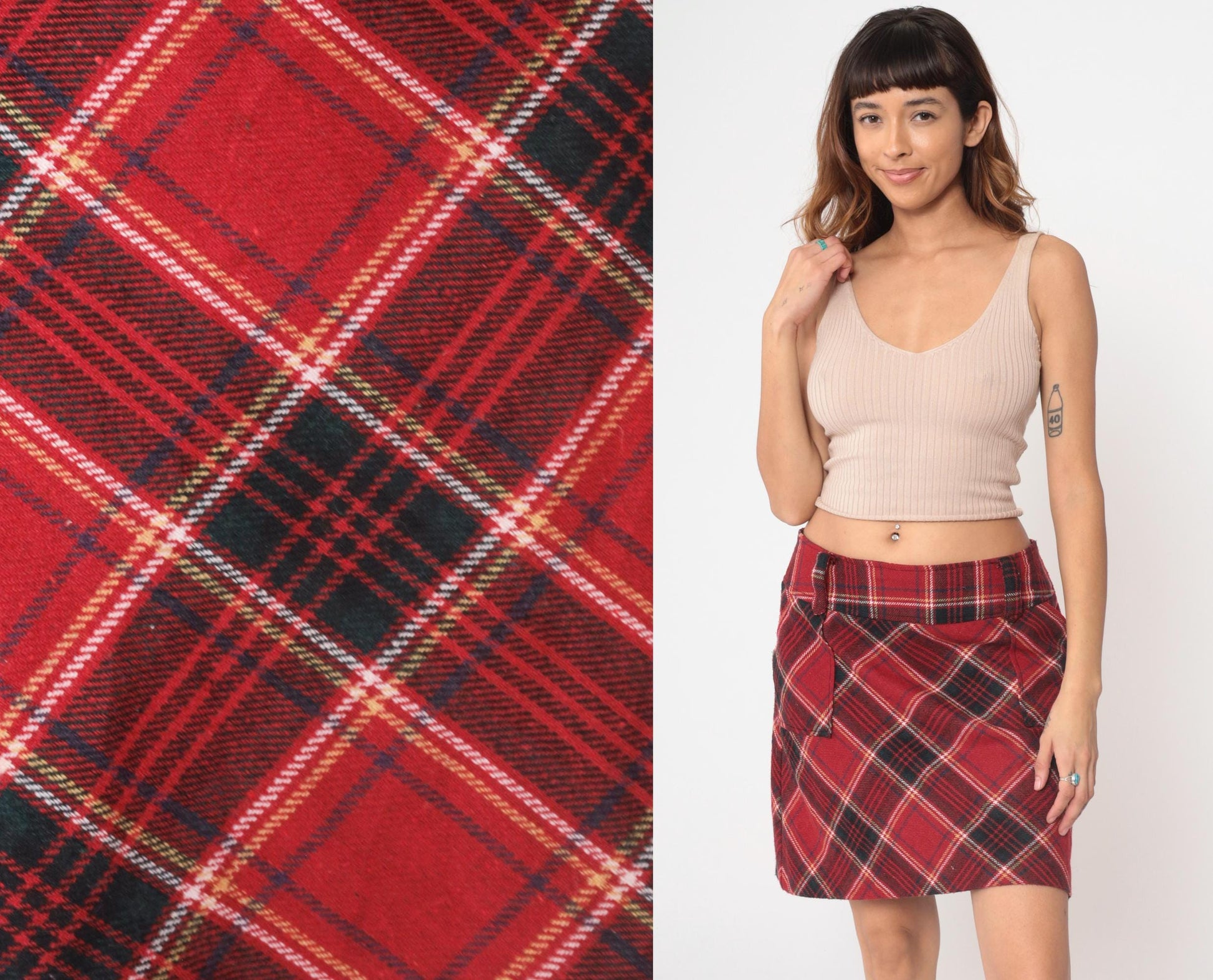 Y2K Red Plaid Tartan Mini Skirt Atmosphere A-Line Dark Academia Large
