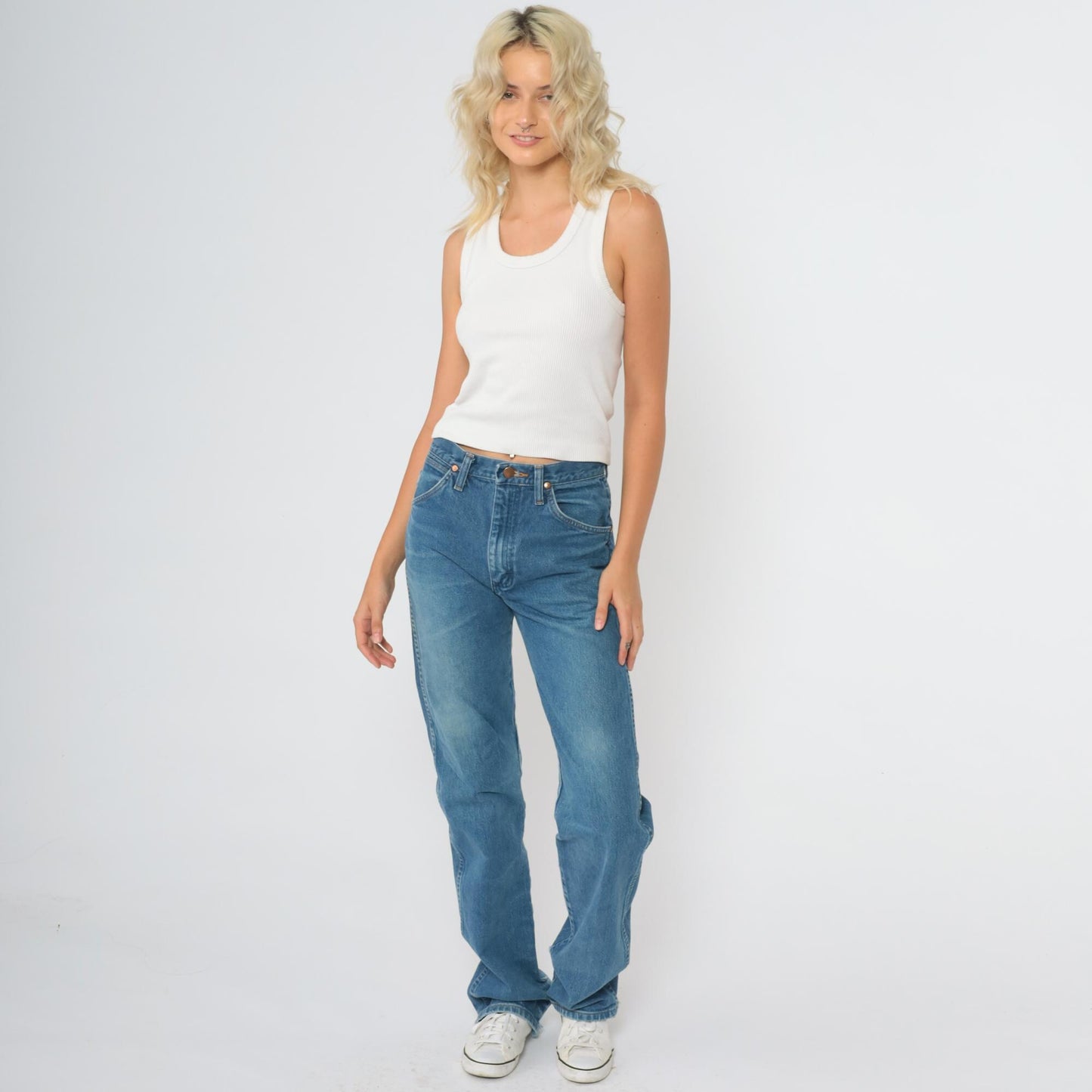 90s Wrangler High Waisted Straight Leg Jeans Medium Blue Cotton Denim 29