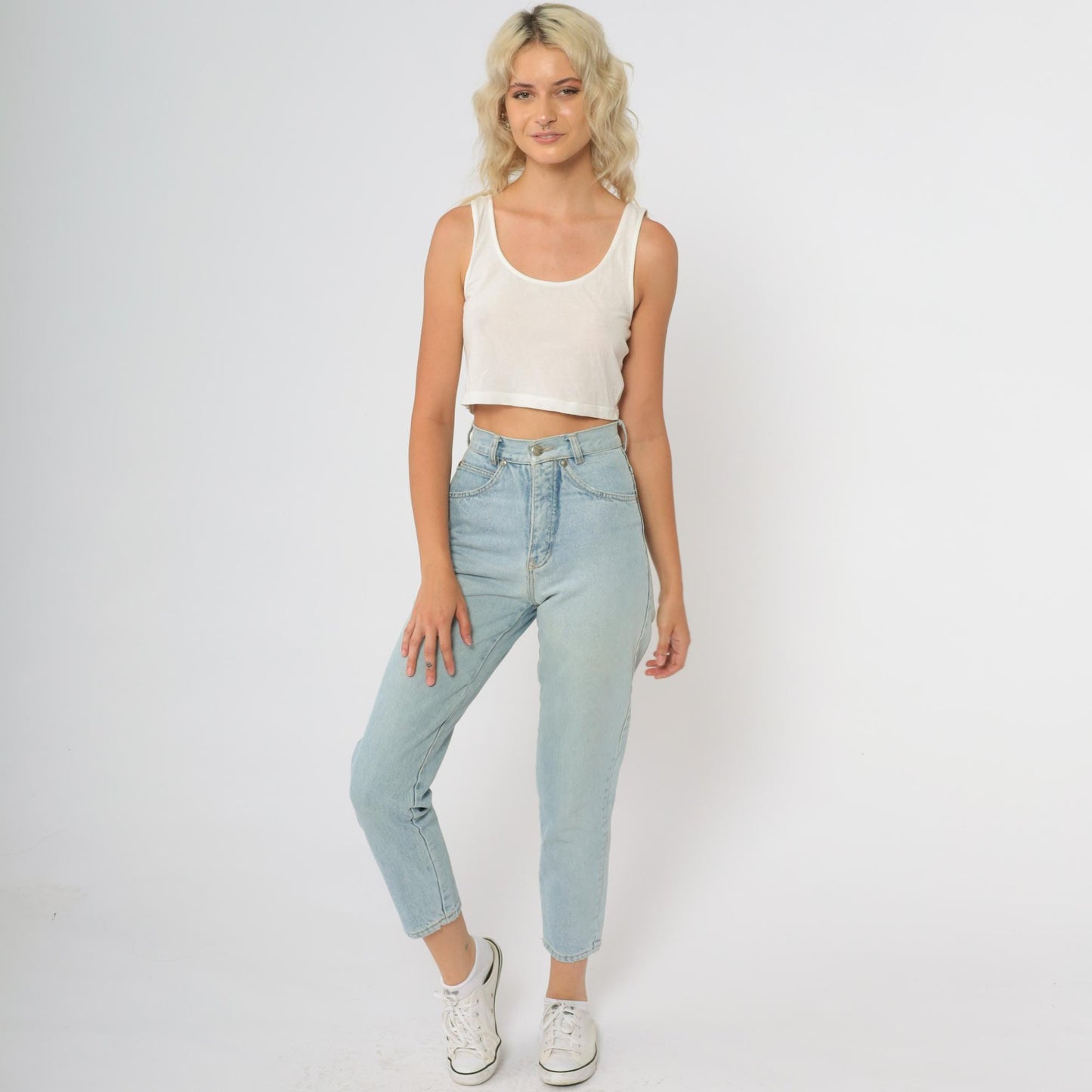 90s Sharp Light Blue High Waisted Mom Jeans Tapered Denim XXS