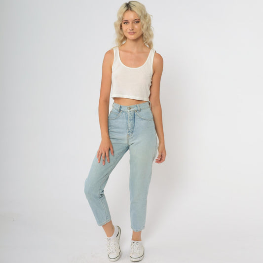90s Sharp Light Blue High Waisted Mom Jeans Tapered Denim XXS