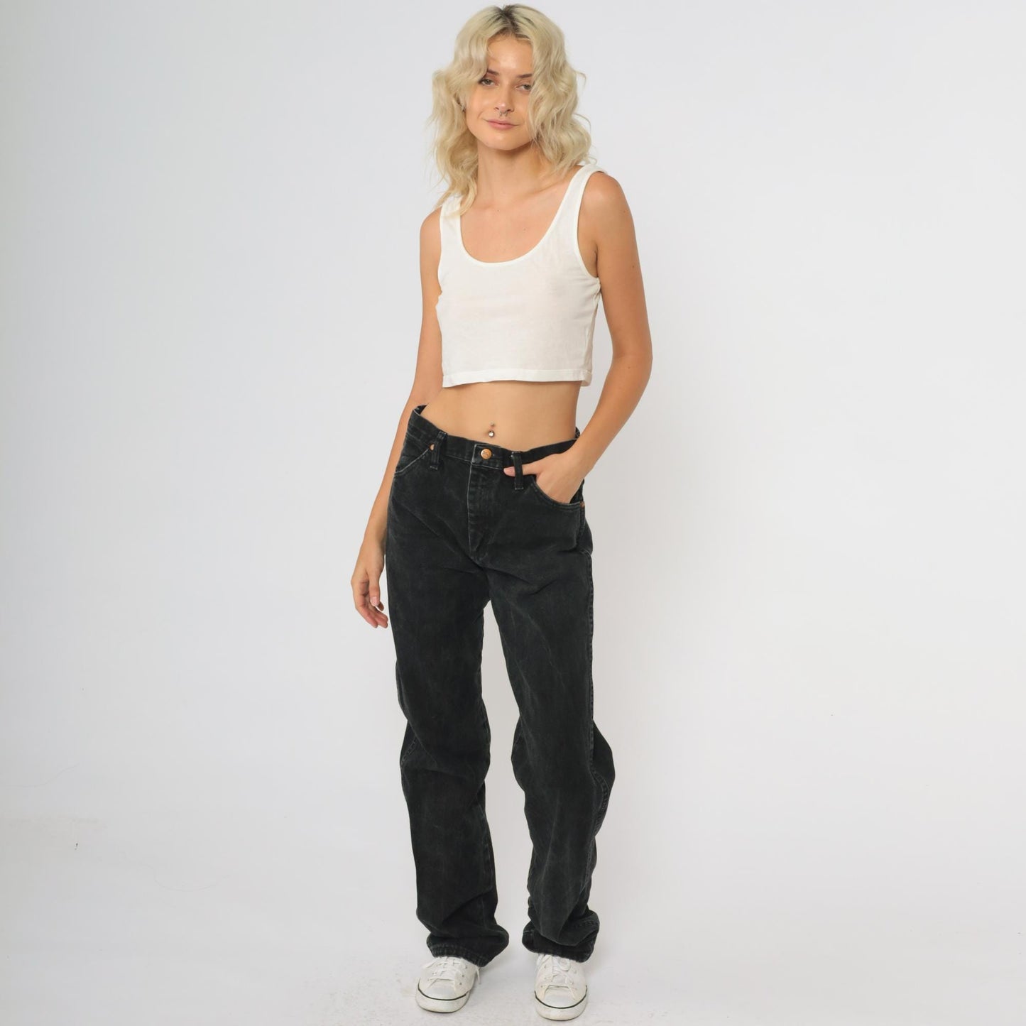 90s Wrangler Black Denim Jeans High Rise Straight Leg Cotton Medium M