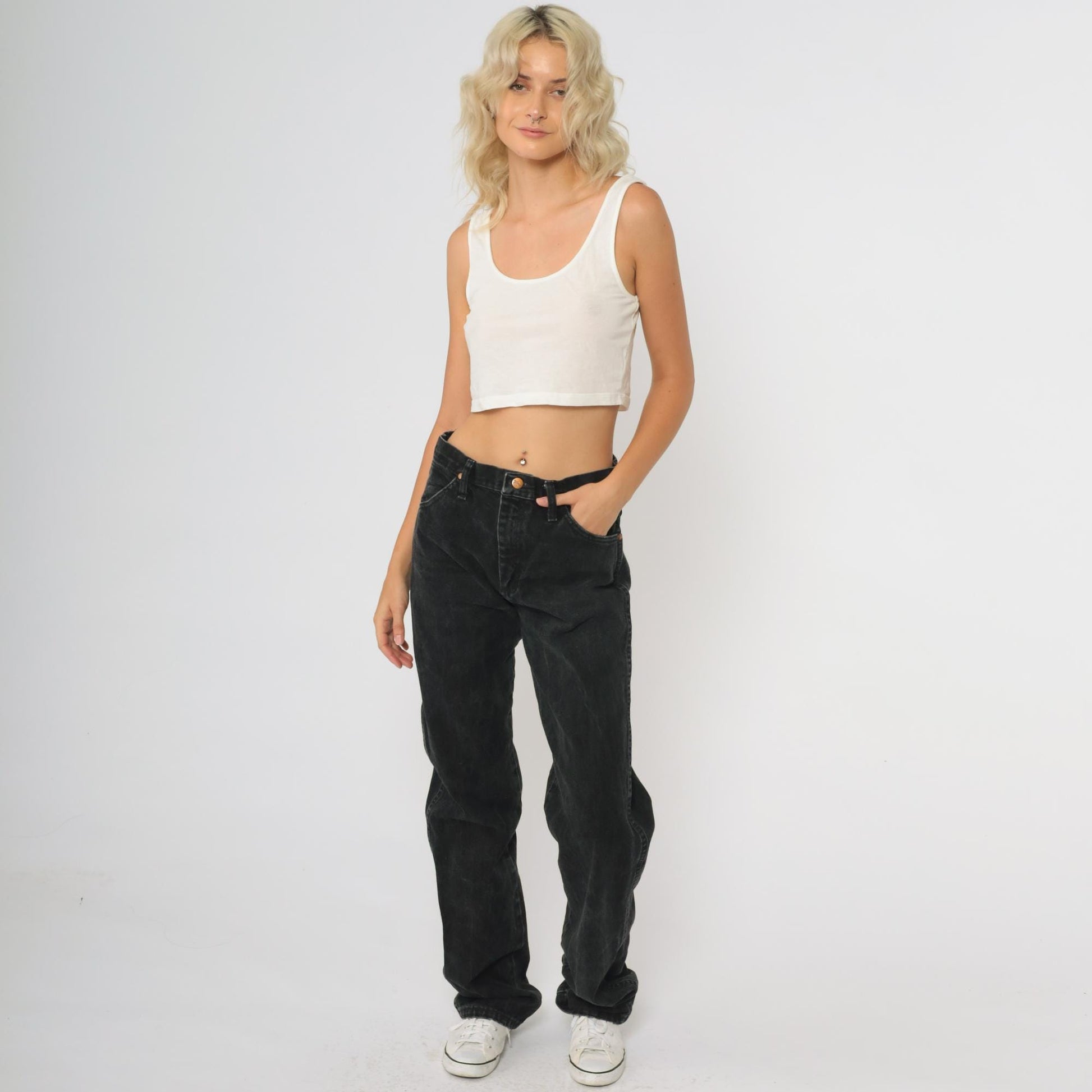 90s Wrangler Black Denim Jeans High Rise Straight Leg Cotton Medium M