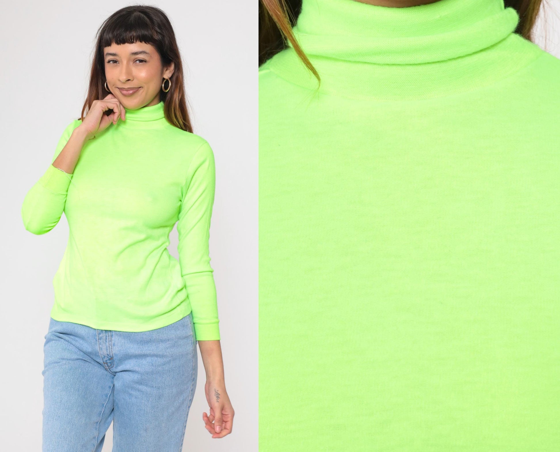 80s Tyrolia by Head Neon Green Turtleneck Long Sleeve Ski Top Youth Large