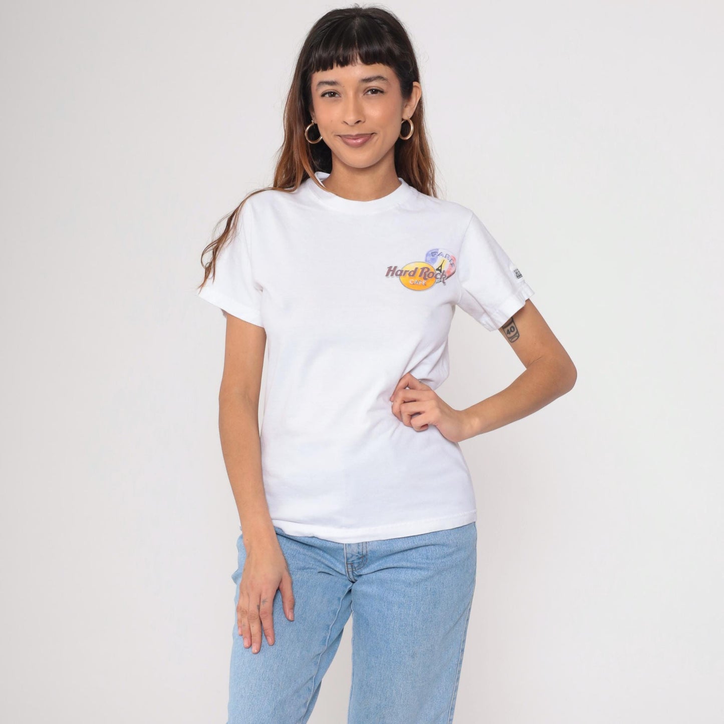 Y2K Hard Rock Cafe Paris Guitar Graphic T-Shirt 00s Crewneck Extra Small