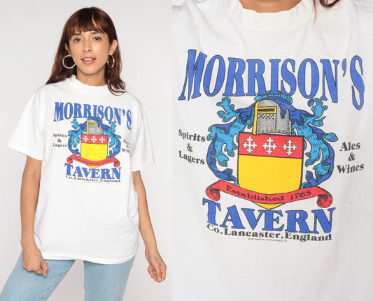90s Morrison's Tavern Lancaster England Graphic T-Shirt White Large