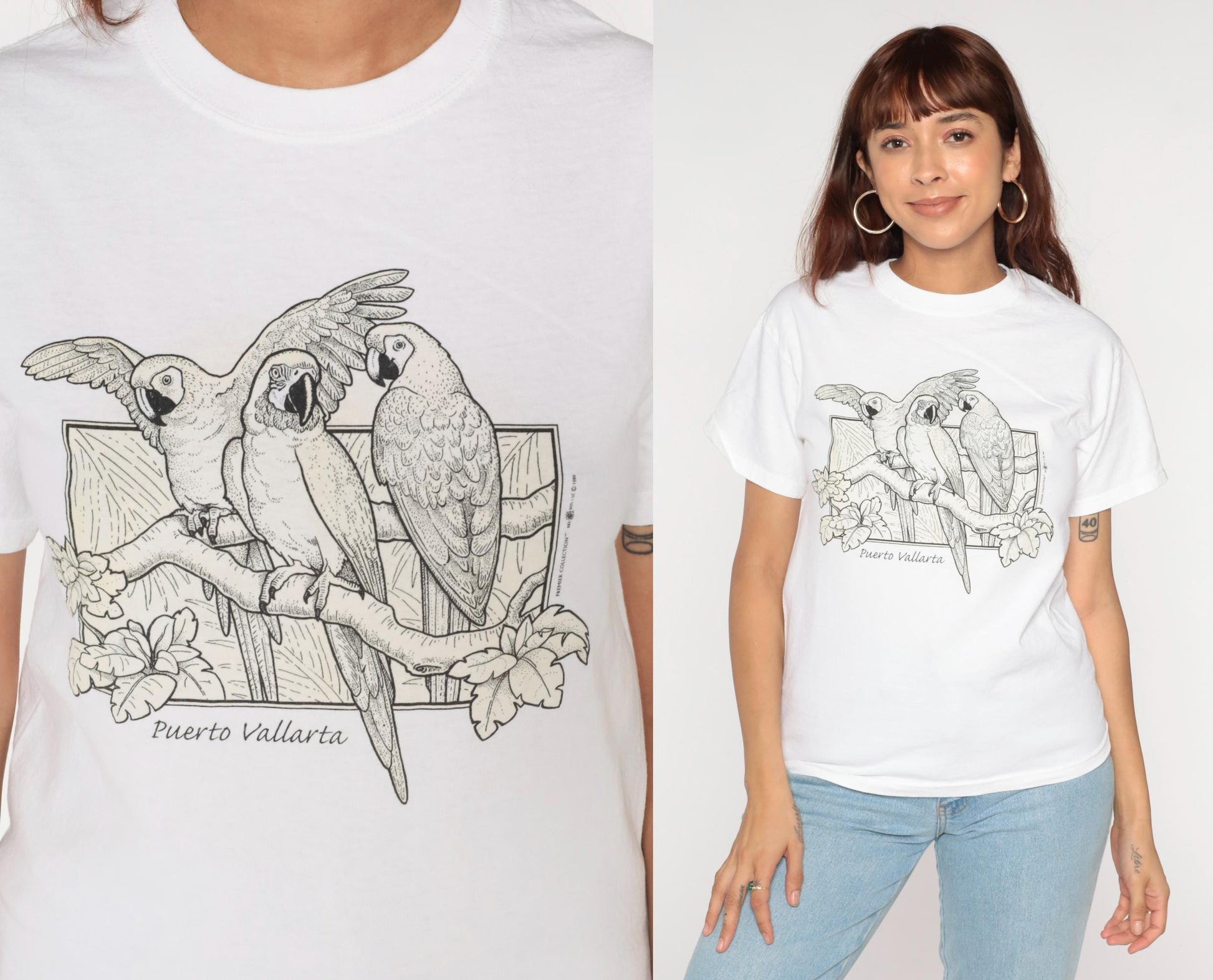 00s Del Sol Parrot Puerto Vallarta UV Color-Changing T-Shirt White Small