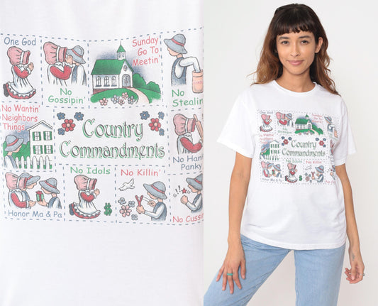 90s Country Commandments Graphic Tee White Cottagecore Medium M