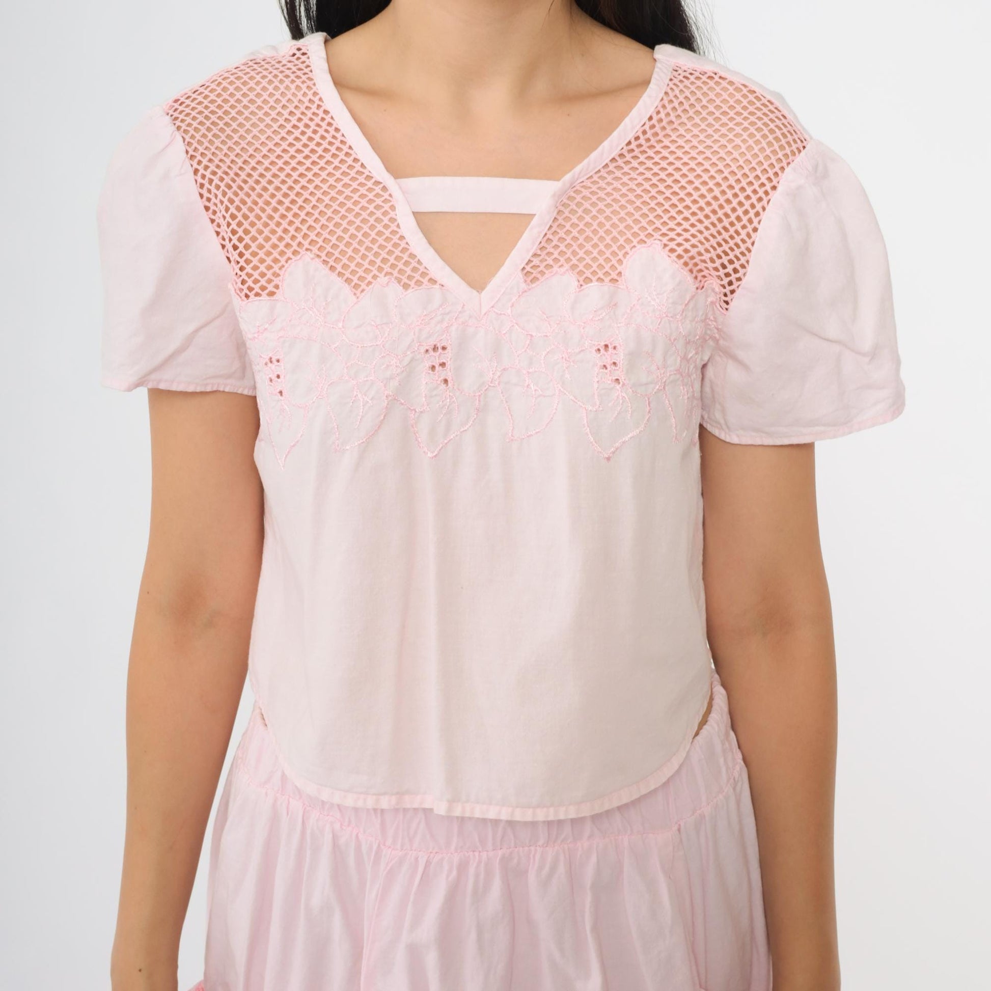 90s Stoplight Pink Cotton Two Piece Set Crop Top Midi Skirt Small