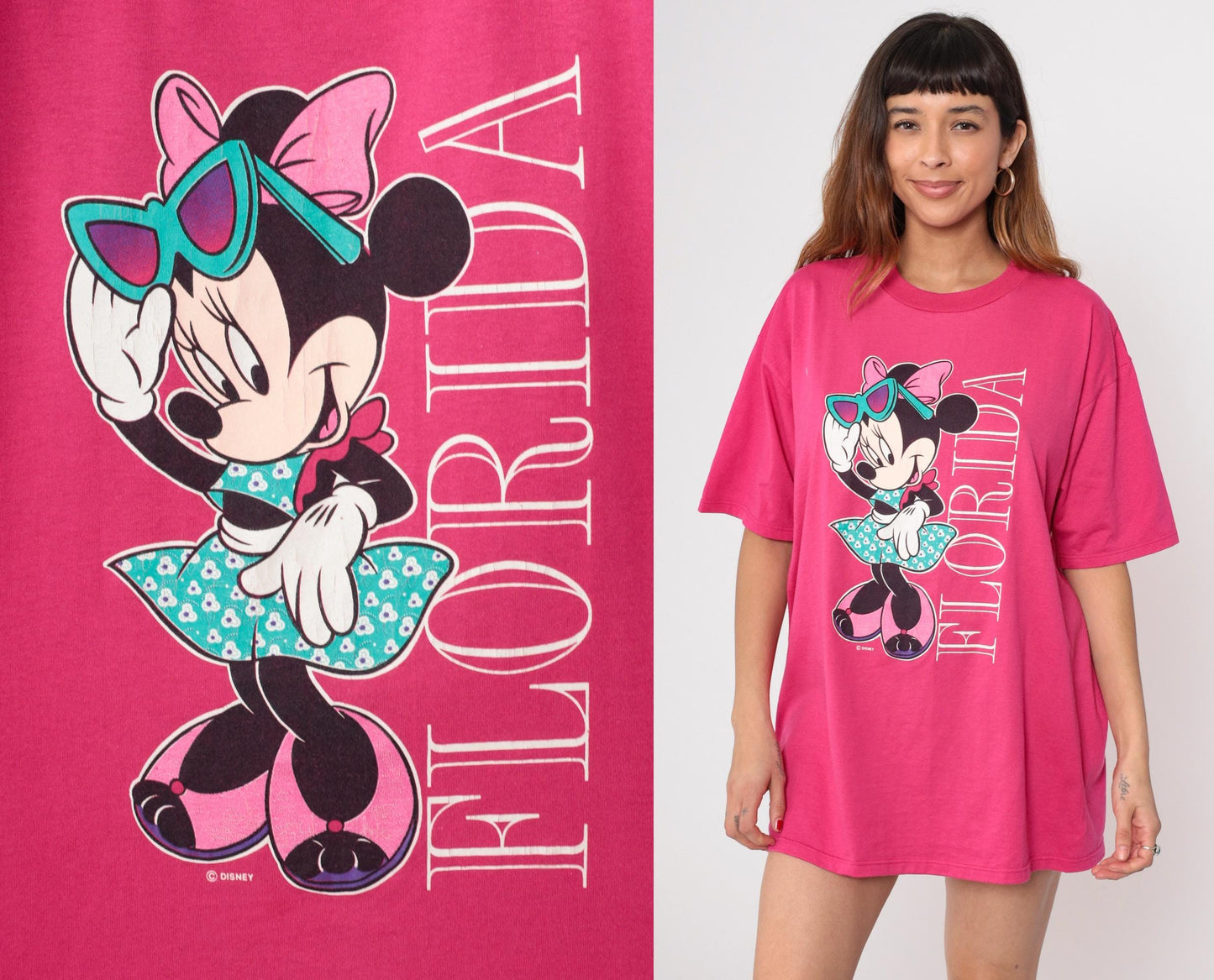 90s Minnie Mouse Florida Graphic T-Shirt Pink Cotton Extra Large