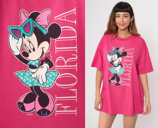 90s Minnie Mouse Florida Graphic T-Shirt Pink Cotton Extra Large