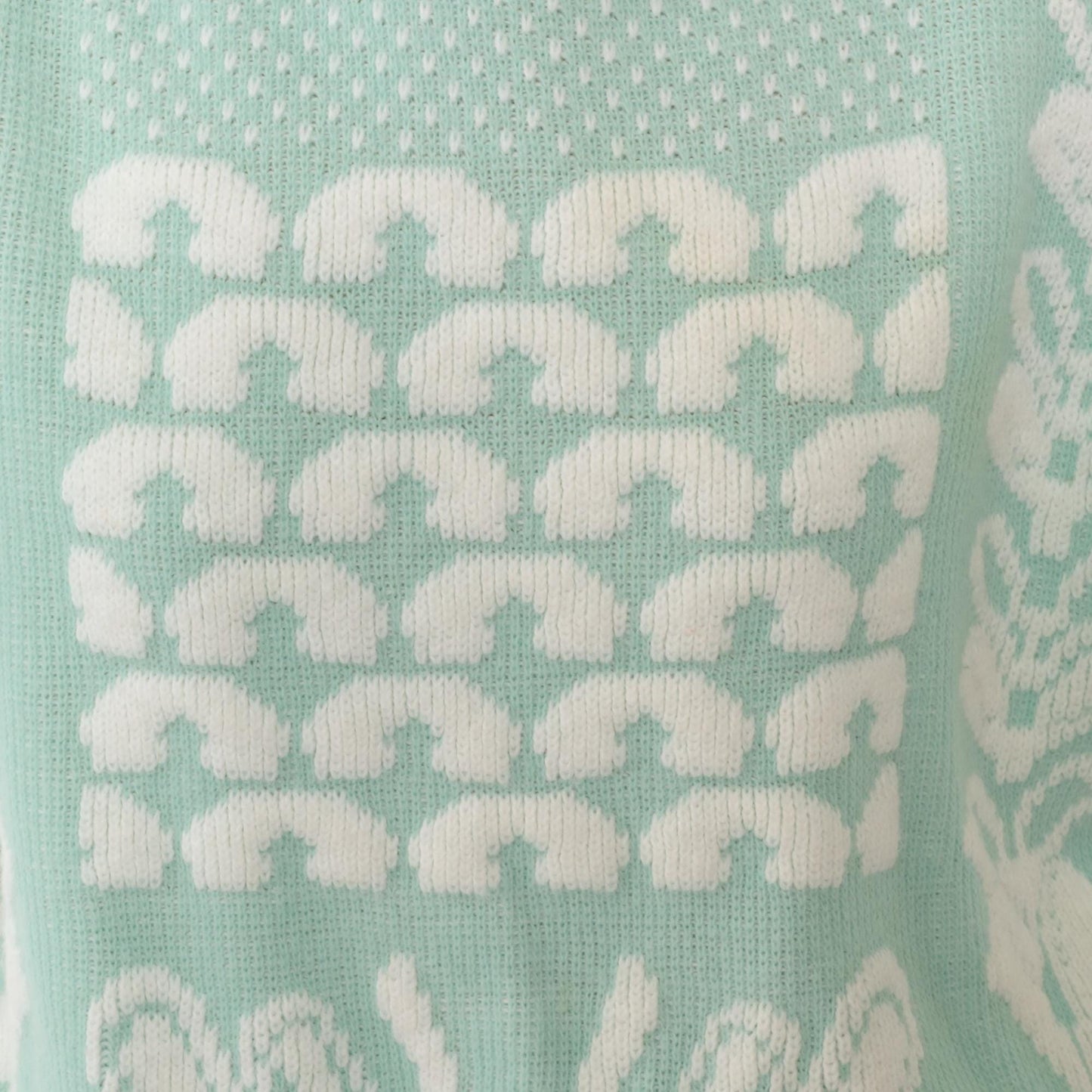 80s Mint Green Geometric Knit Sweater Crewneck Pullover Medium Petite