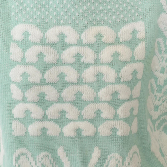 80s Mint Green Geometric Knit Sweater Crewneck Pullover Medium Petite
