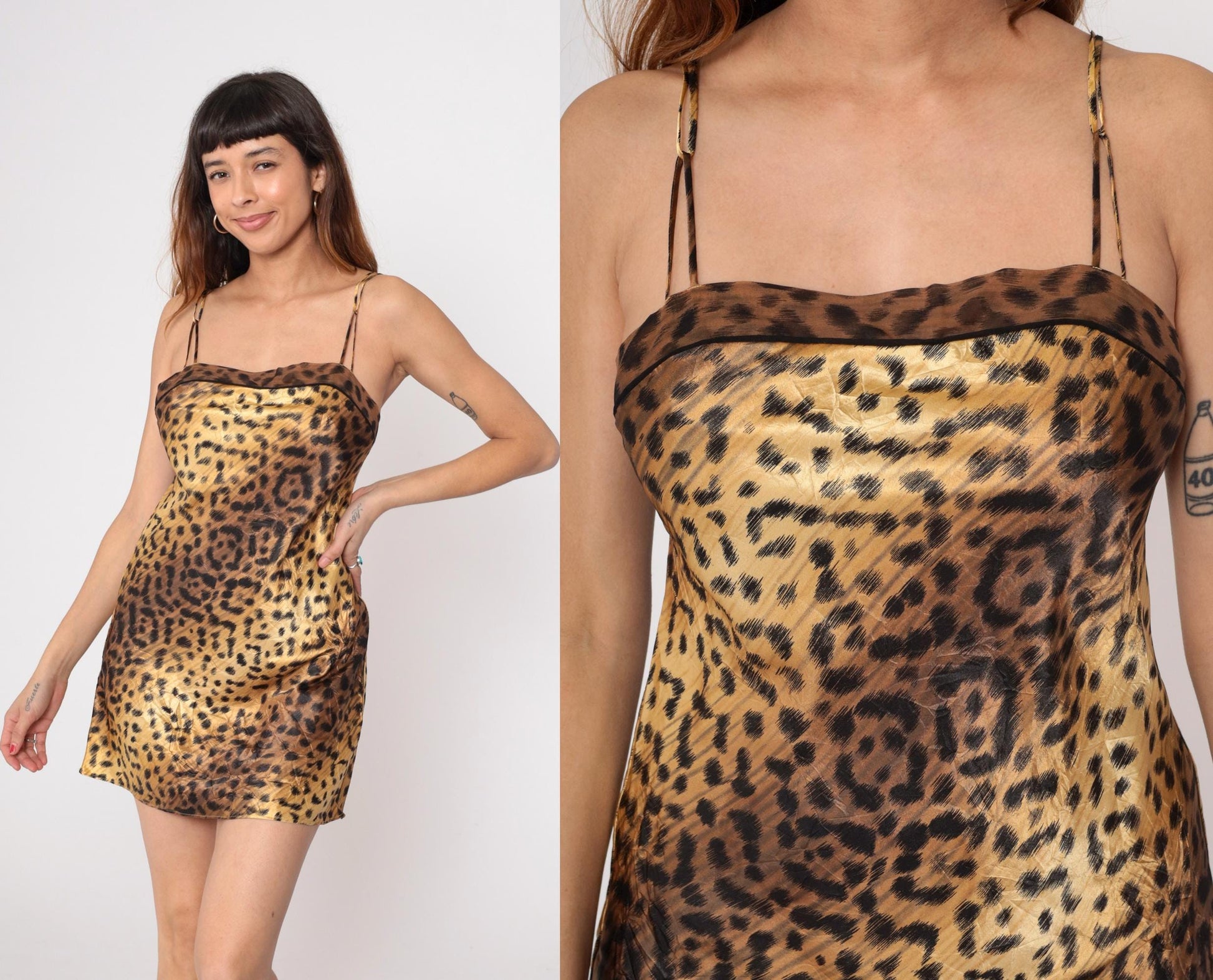 90s Lejaby Paris Leopard Print Slip Dress Mini Spaghetti Strap Small