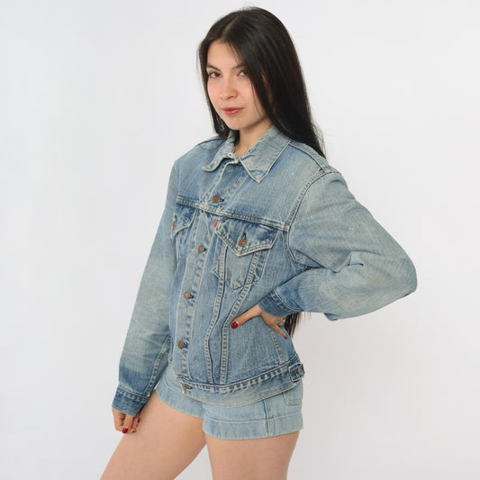 80s Levi's Distressed Denim Jacket Light Blue Trucker Medium M