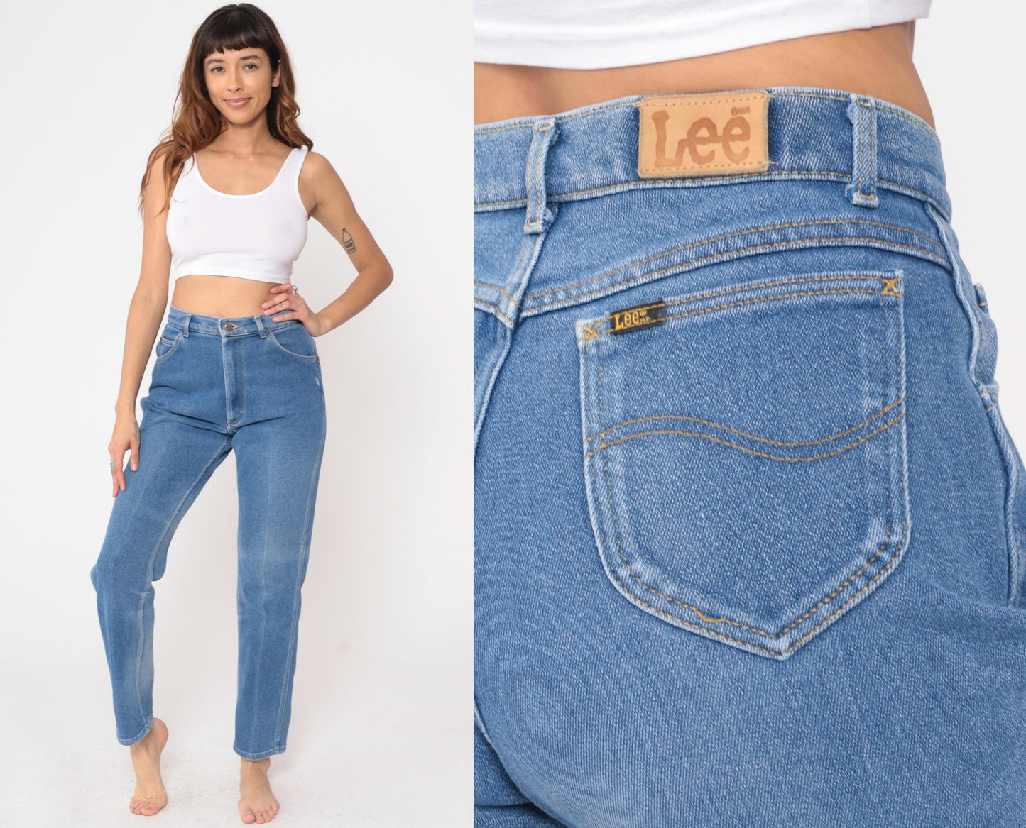 80s Lee Riders High Waisted Mom Jeans Blue Denim Tapered Medium