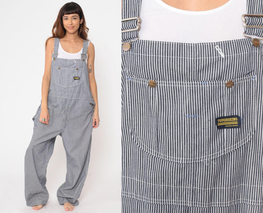 90s Toughskins Union Made Hickory Stripe Bib Overalls Workwear XL