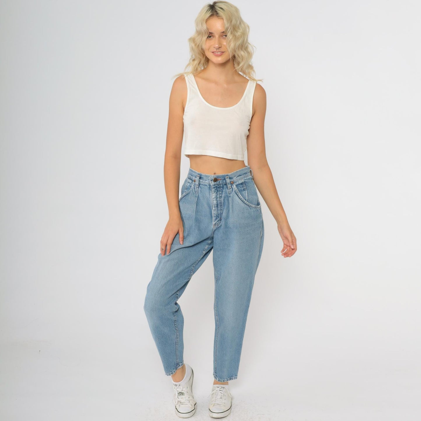Lee High Waisted Mom Jeans 90s Light Wash Tapered Denim Small