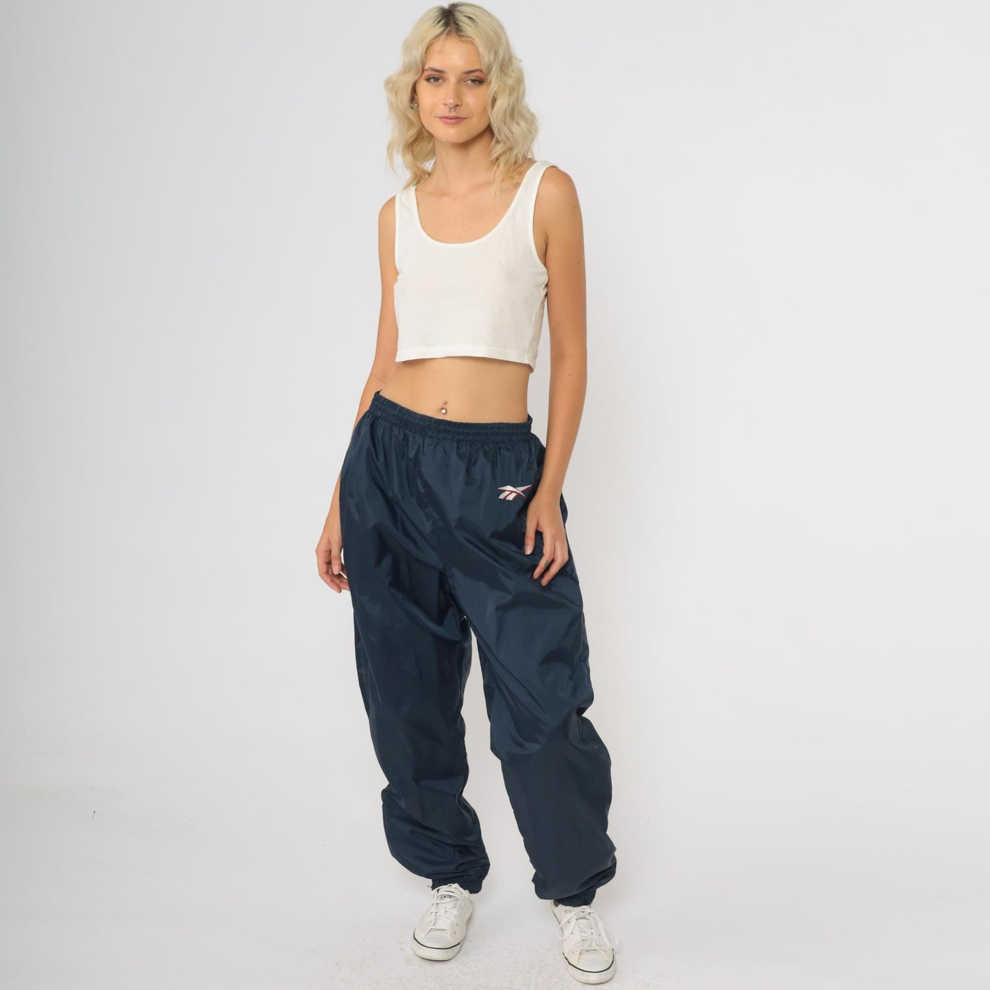 90s Reebok Navy Nylon Track Pants Joggers Large