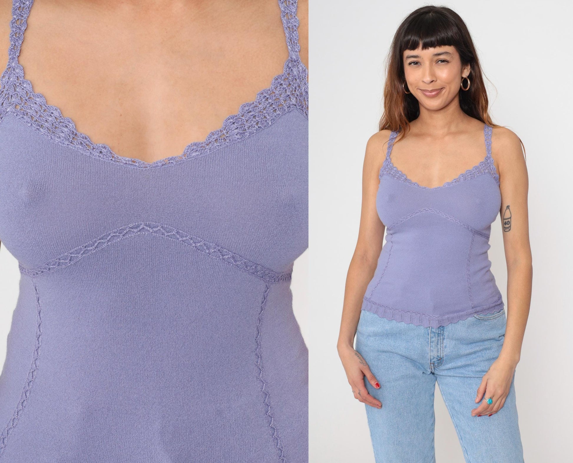 Y2K Express Lavender Camisole Lace Trim V-Neck Small S