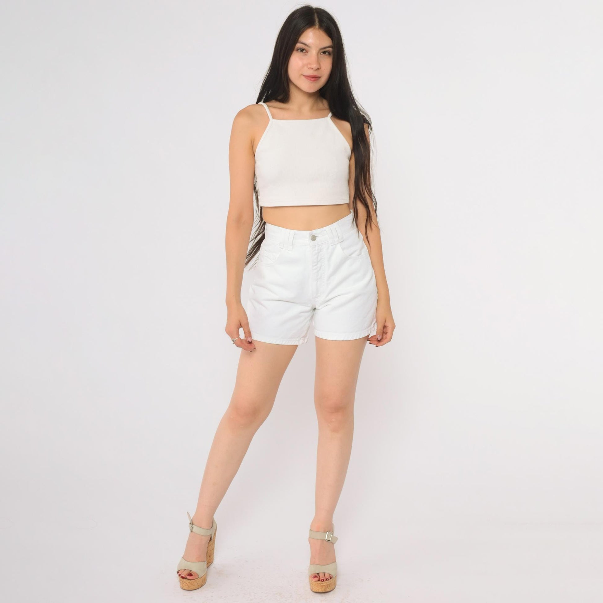 90s Just USA White Denim Shorts High Waisted Cotton Five Pocket Small 5
