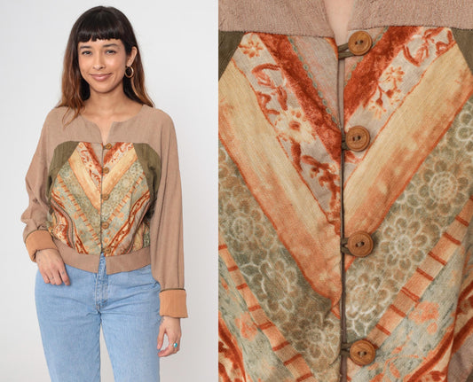 90s Papike Wear Paisley Cardigan Cropped Button Front Sage Green Small S