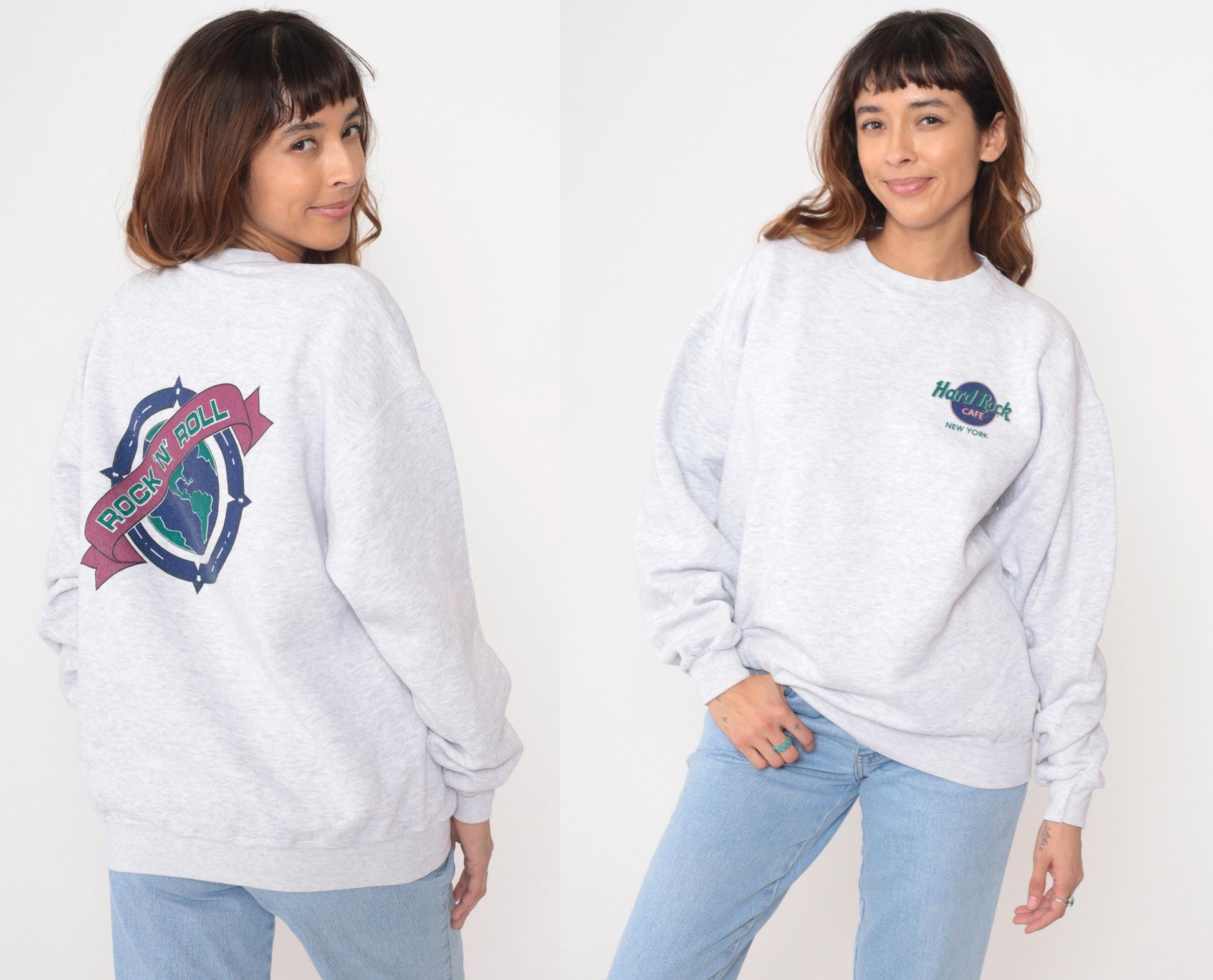 90s Hard Rock Cafe New York Sweatshirt Grey Crewneck Large L