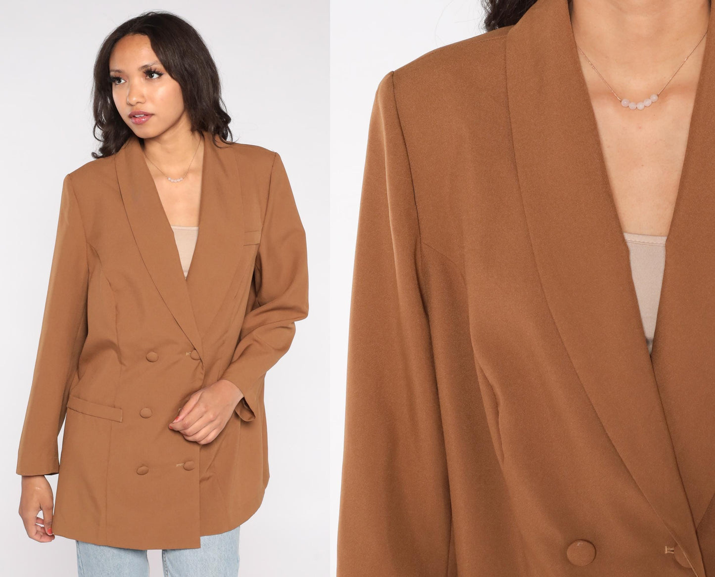 90s Allison Woods Camel Double-Breasted Blazer Plus Size 16W