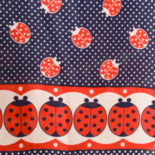 60s Navy Ladybug Polka Dot A-Line Dress Sleeveless Scoop Neck Medium
