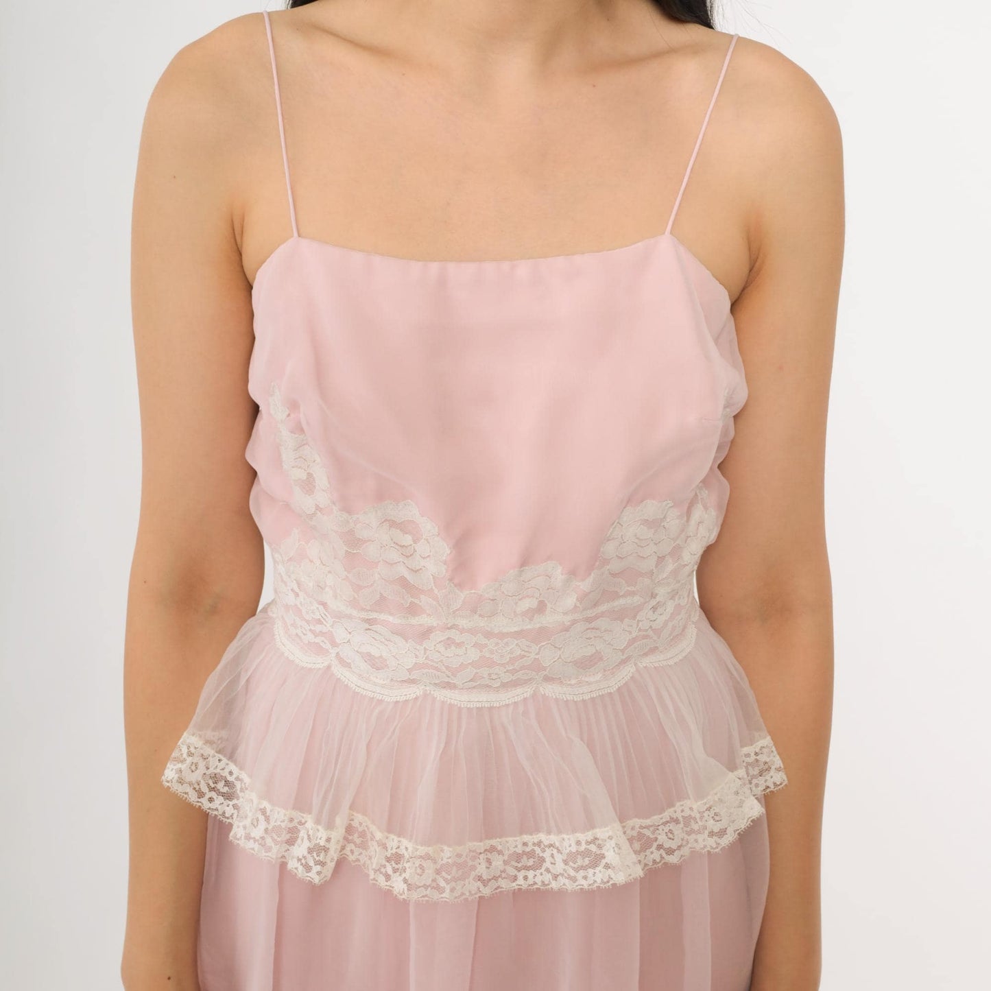 70s Miss Elliette California Pink Babydoll Mini Dress Lace Peplum Size 8