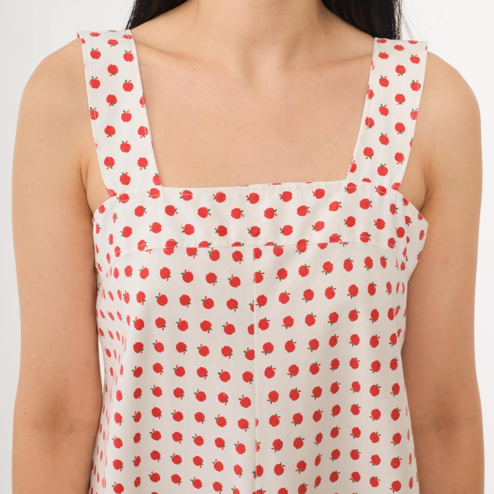 70s Apple Print Midi Dress White Red Novelty Fruit Sundress Small