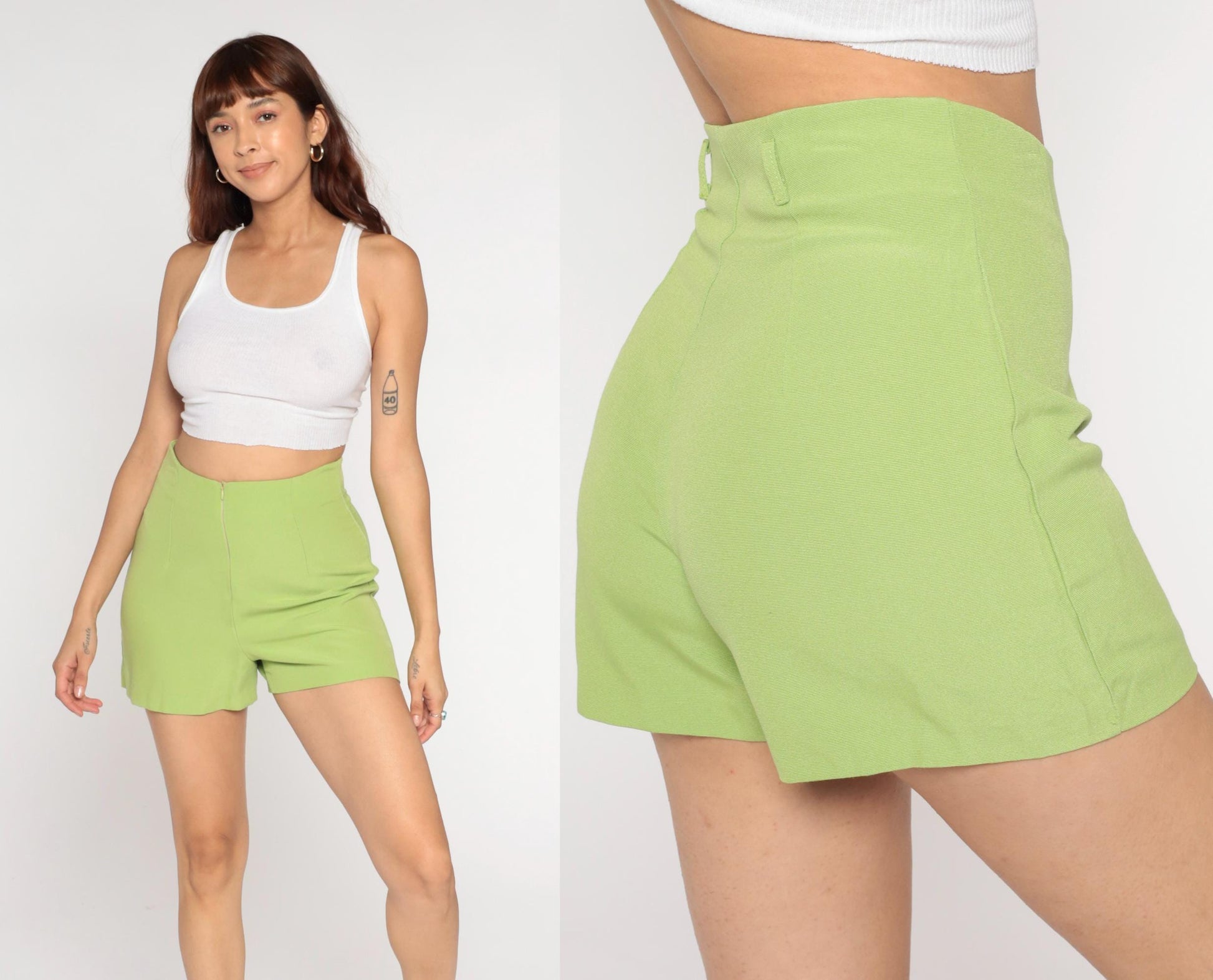 90s Young Fashion Lime Green High-Waisted Shorts Tailored Cotton Medium M