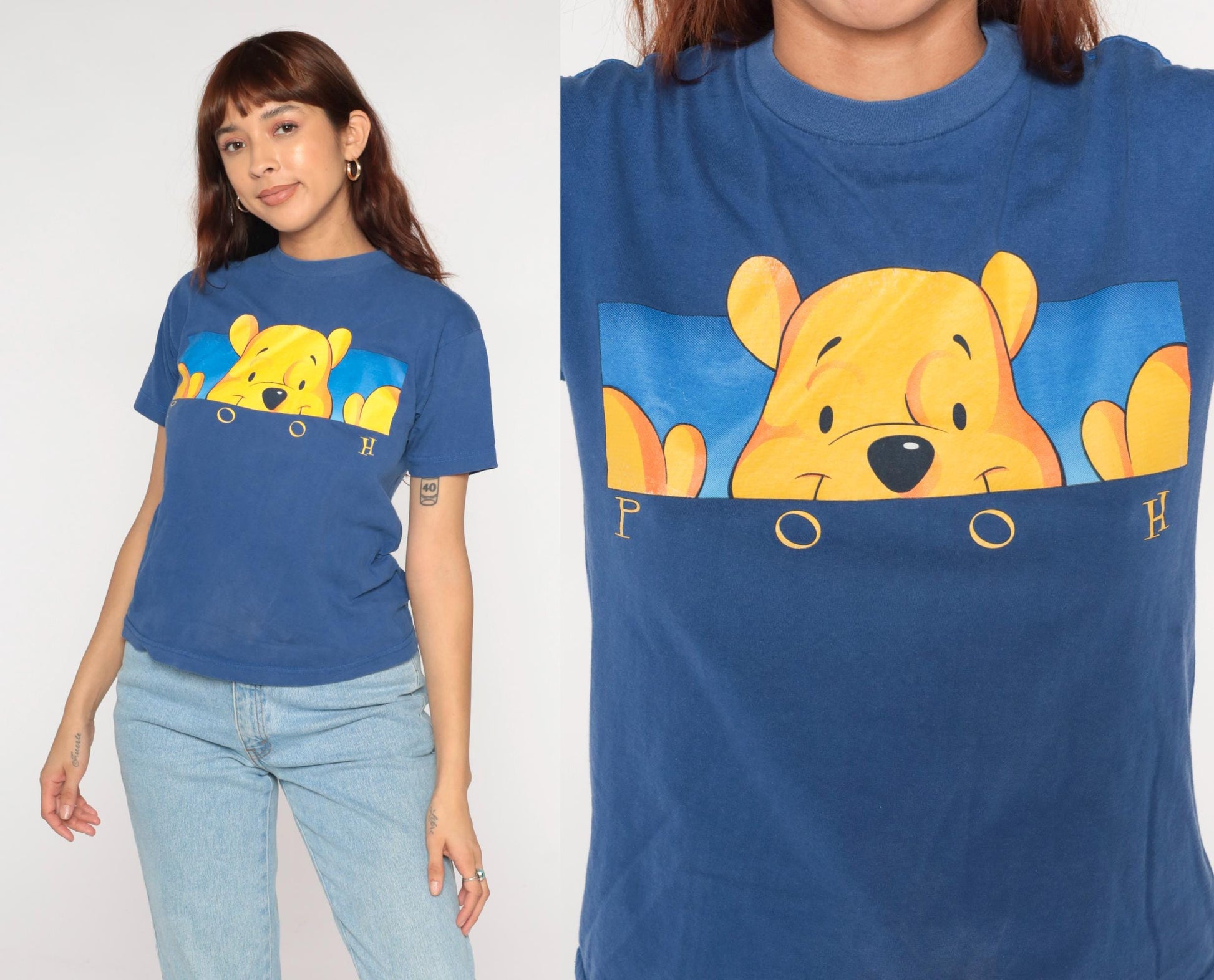 90s Winnie the Pooh Disney Navy Graphic T-Shirt Cotton Large L