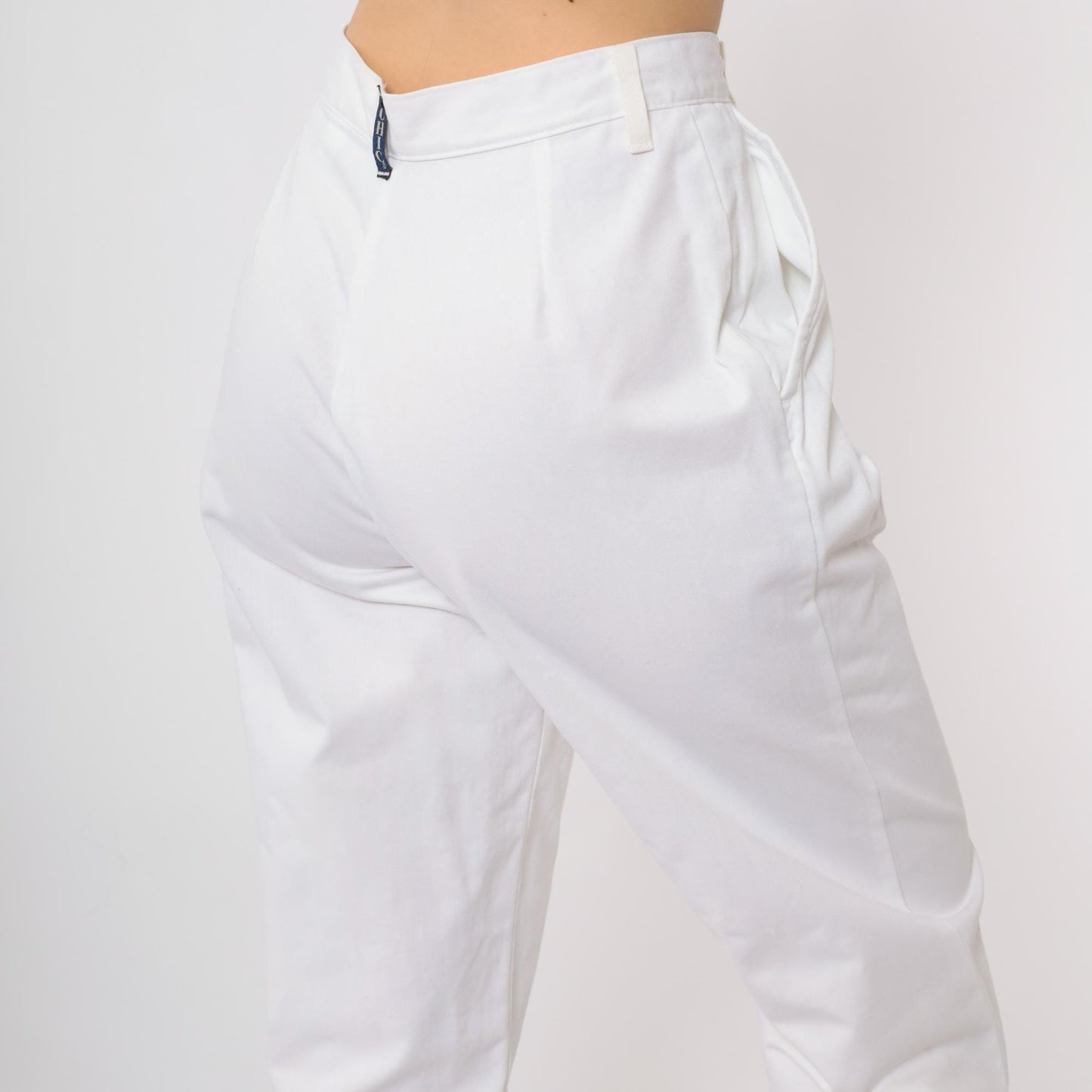 90s Chic White Cotton High-Waisted Straight Leg Trousers Petite 10