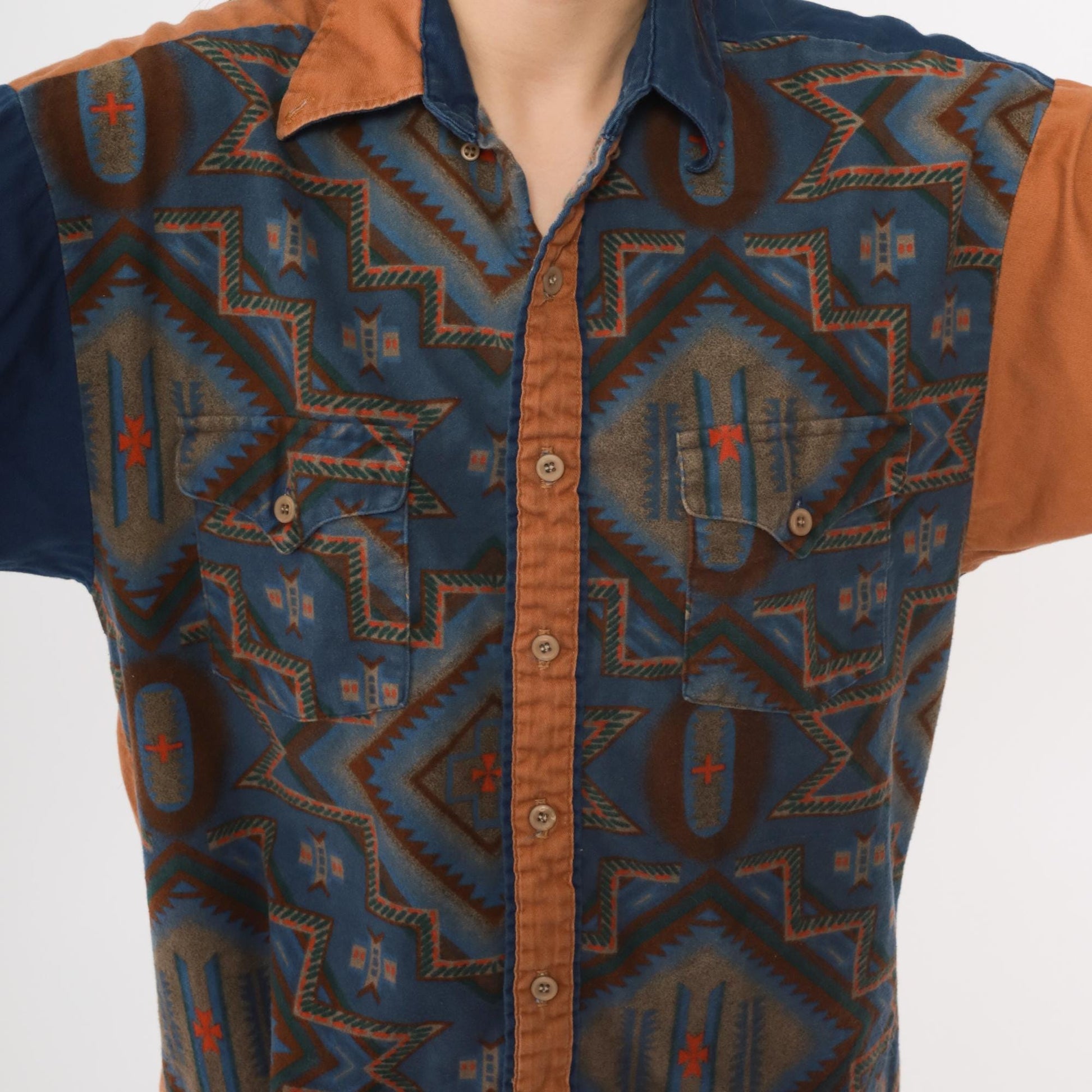 90s Panhandle Slim Western Shirt Aztec Colorblock Snap Button Medium