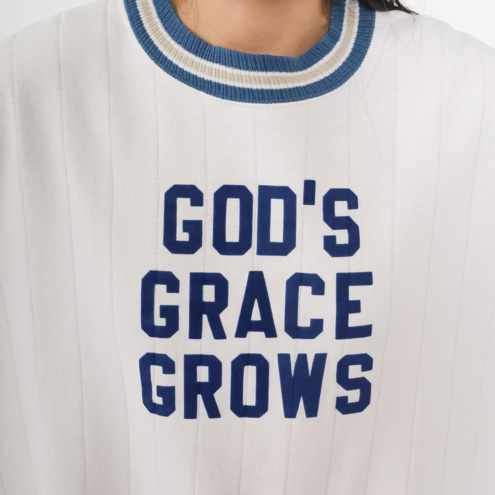 90s Jerzees God's Grace Grows Christian Sweatshirt White Navy Extra Large XL