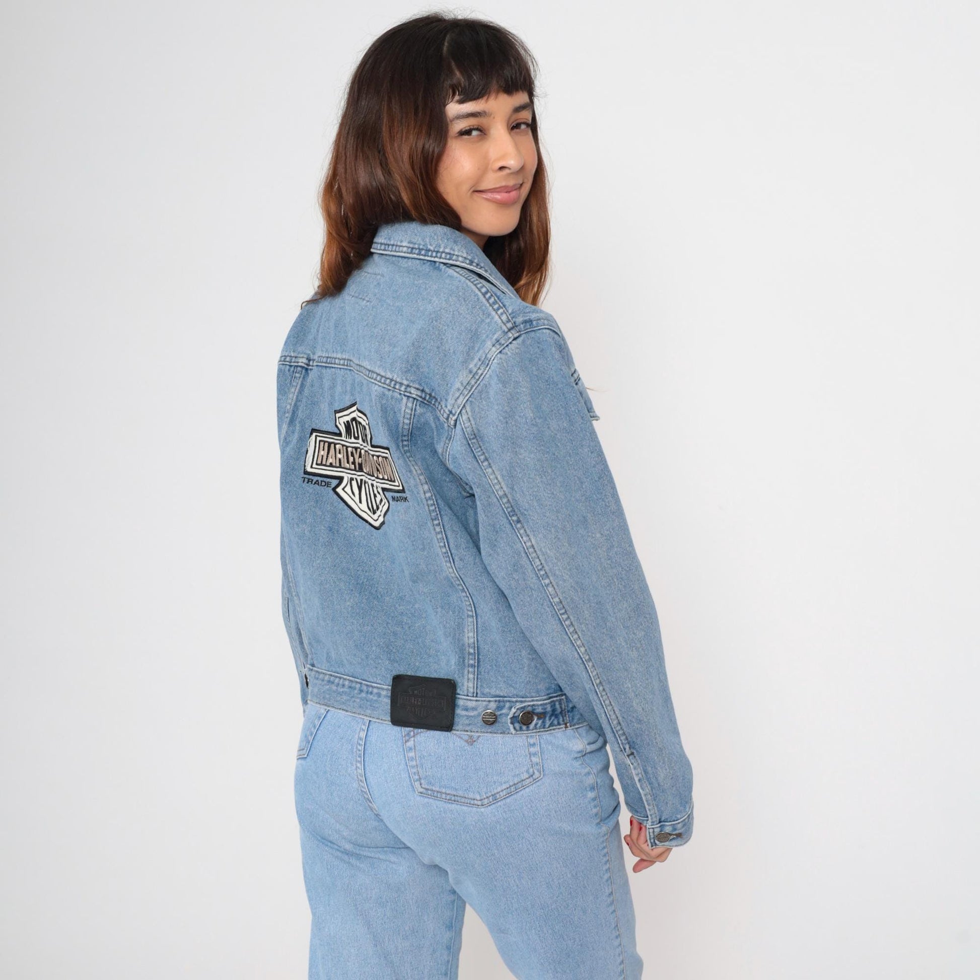 90s Harley Davidson Light Wash Denim Jacket Unisex Medium M