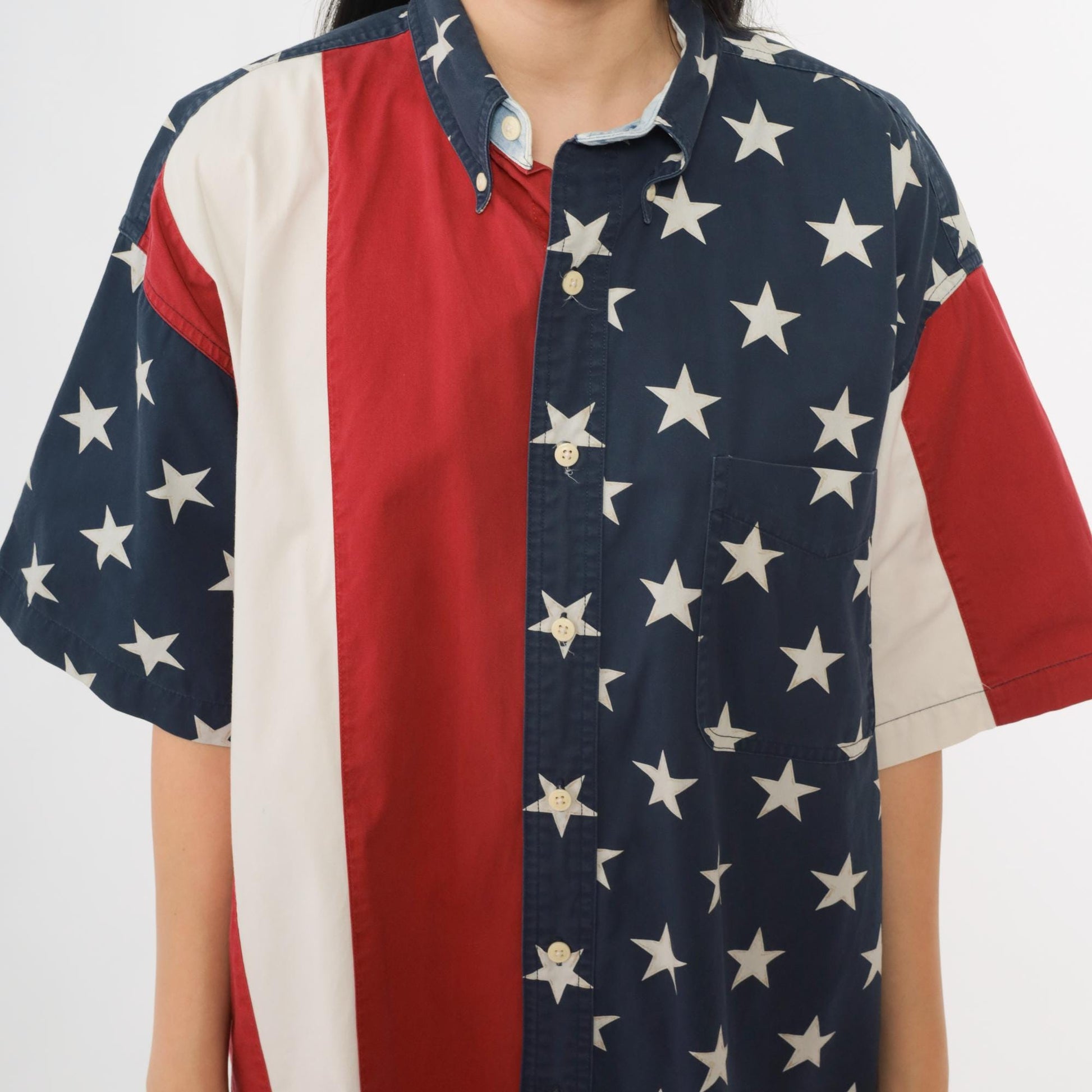 Y2K Chaps Ralph Lauren American Flag Button Up Shirt Cotton Medium M