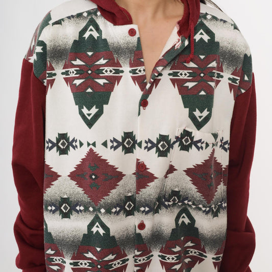 90s Mo Mart Tribal Geometric Burgundy Hoodie Sweatshirt Medium M