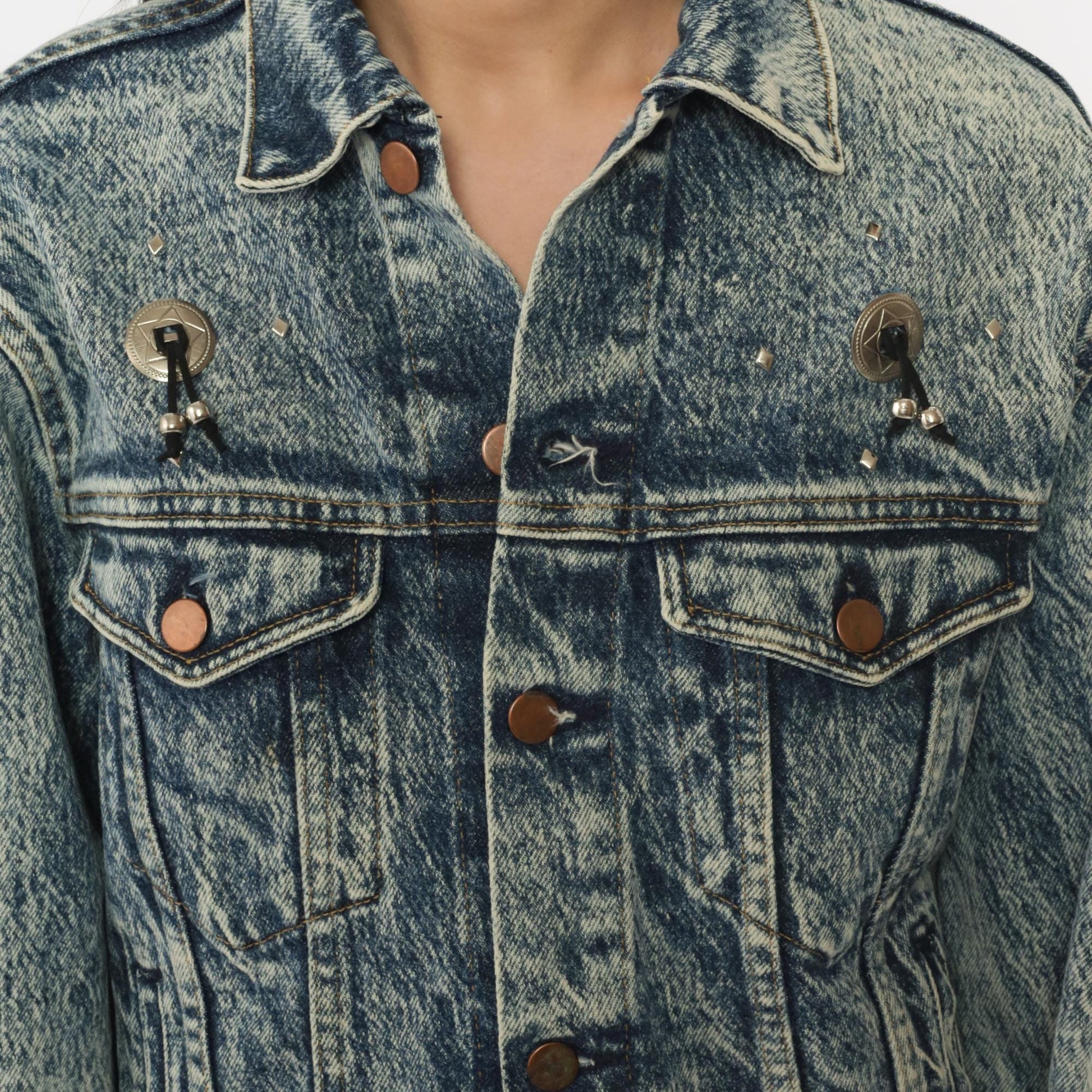 90s Bristol Blues Acid Wash Denim Jacket Painted Southwest Adobe Pueblo Small