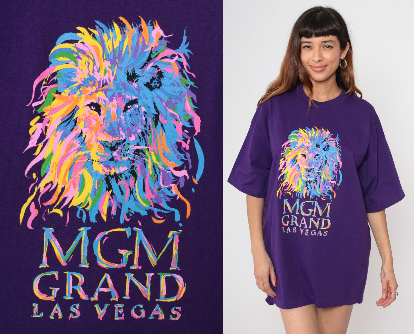90s MGM Grand Las Vegas Purple Lion Graphic T-Shirt Extra Large XL