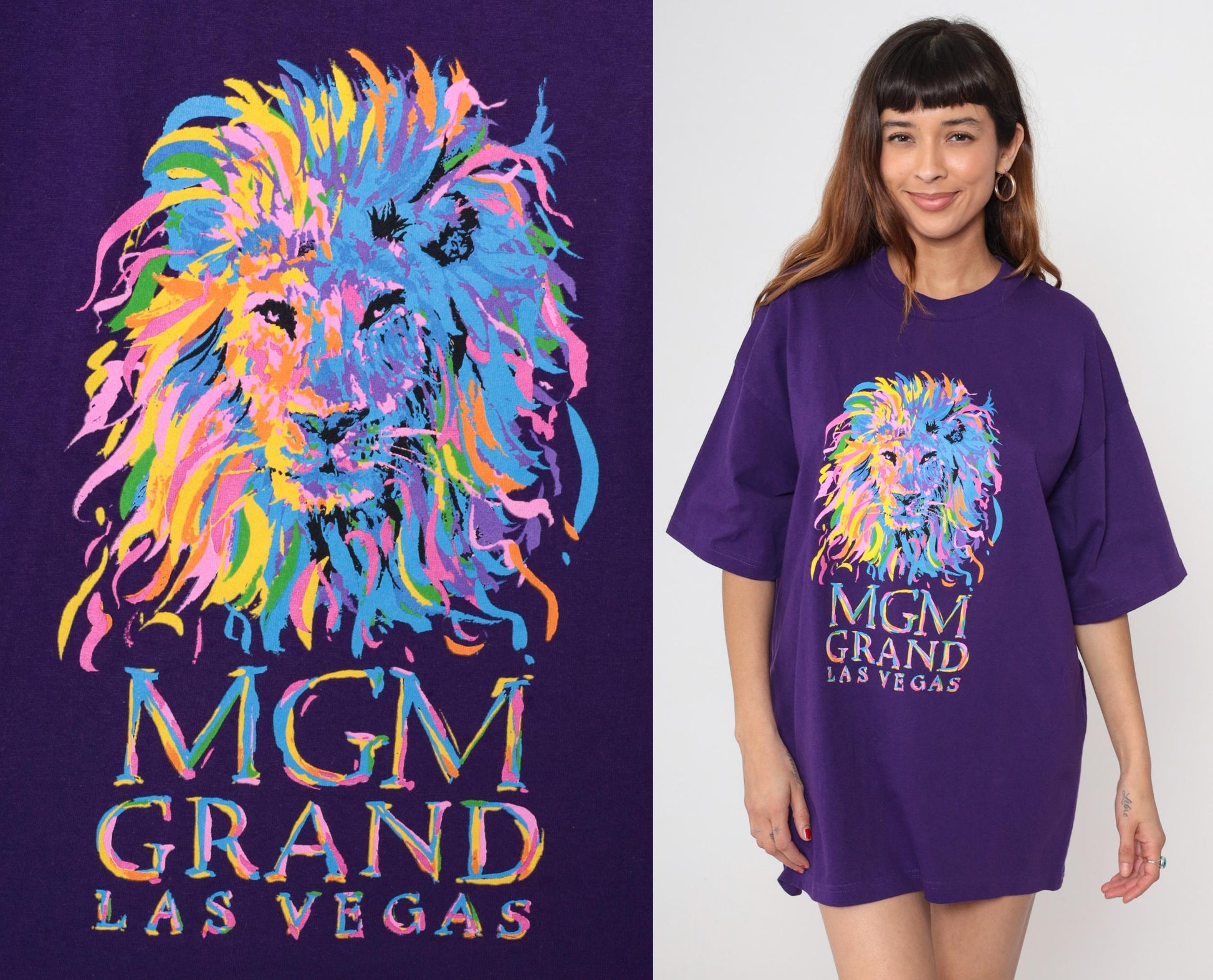 90s MGM Grand Las Vegas Purple Lion Graphic T-Shirt Extra Large XL