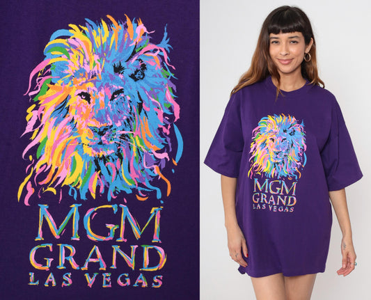 90s MGM Grand Las Vegas Purple Lion Graphic T-Shirt Extra Large XL