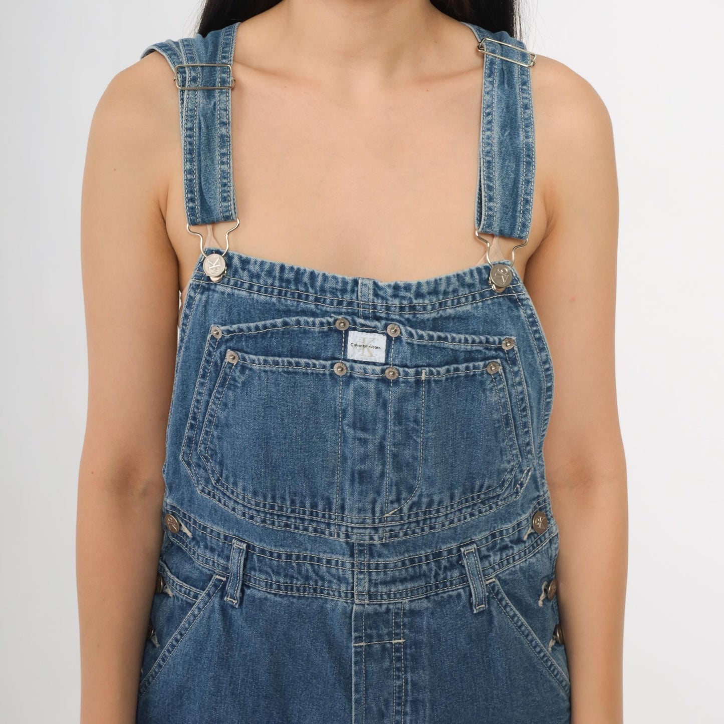 Calvin Klein Jeans 90s Denim Short Overalls Blue Cutoff Raw Hem Medium M