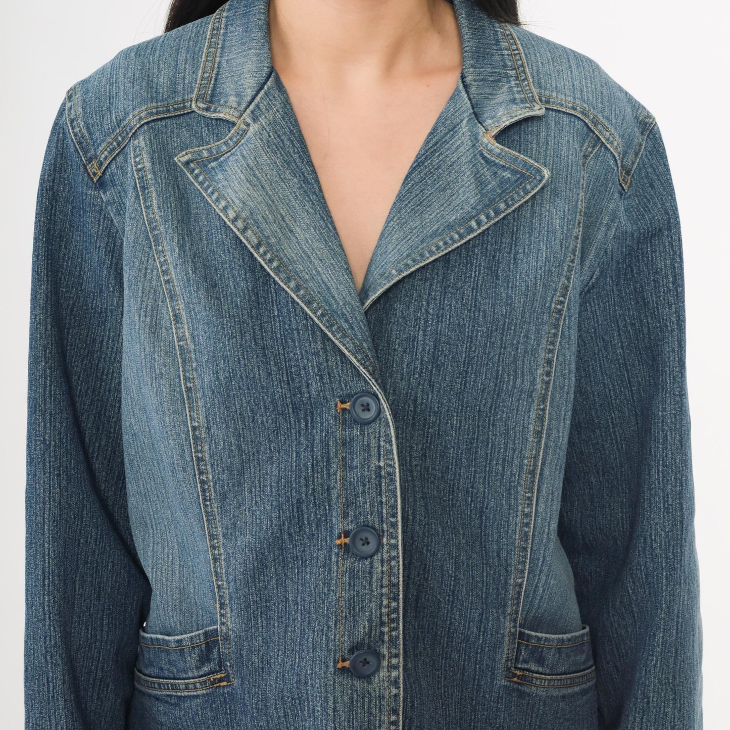 Y2K St Johns Bay Denim Blazer Blue Button Front Tailored Jacket Large L