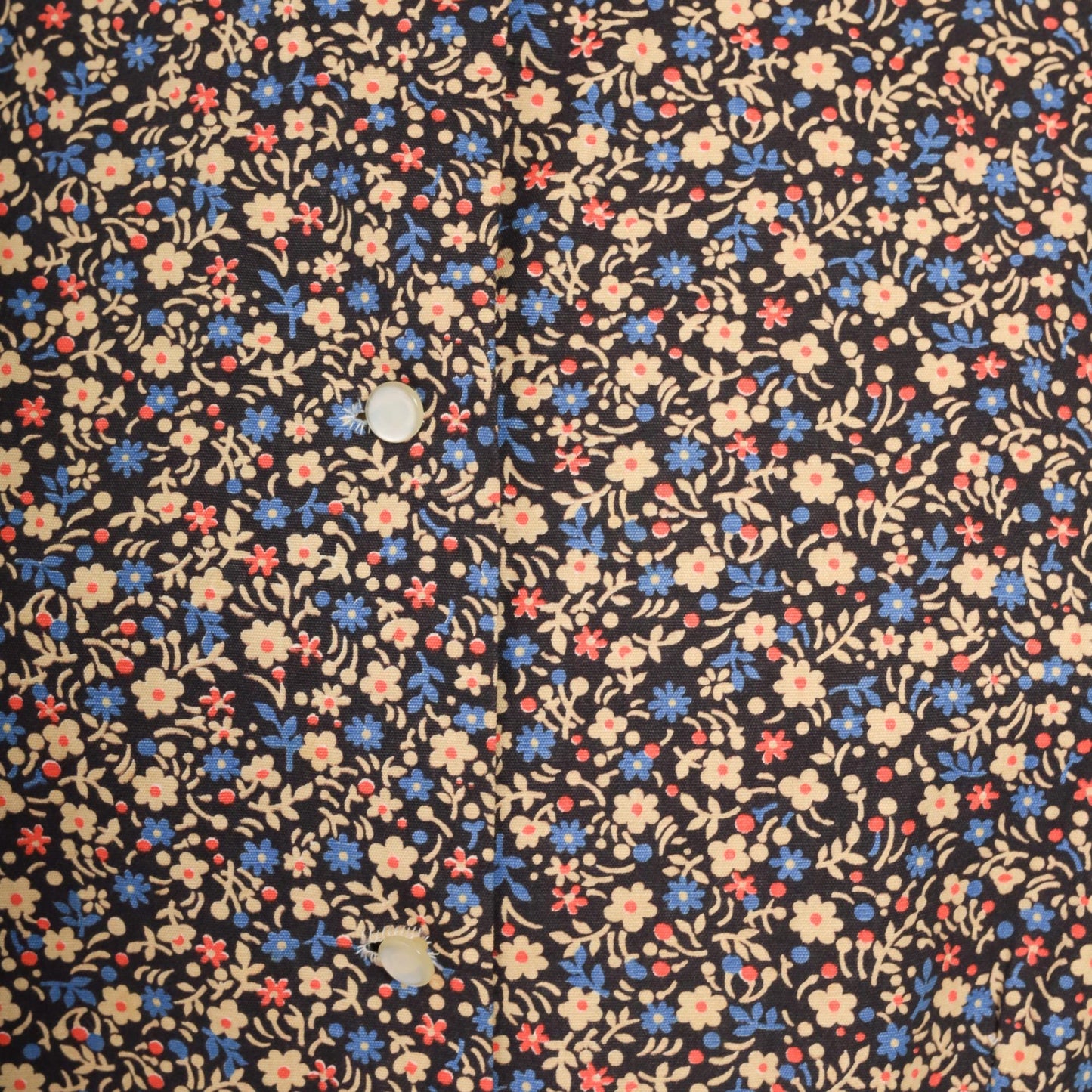 60s Navy Floral Mini Dress A-Line Button Front Short Sleeve Large