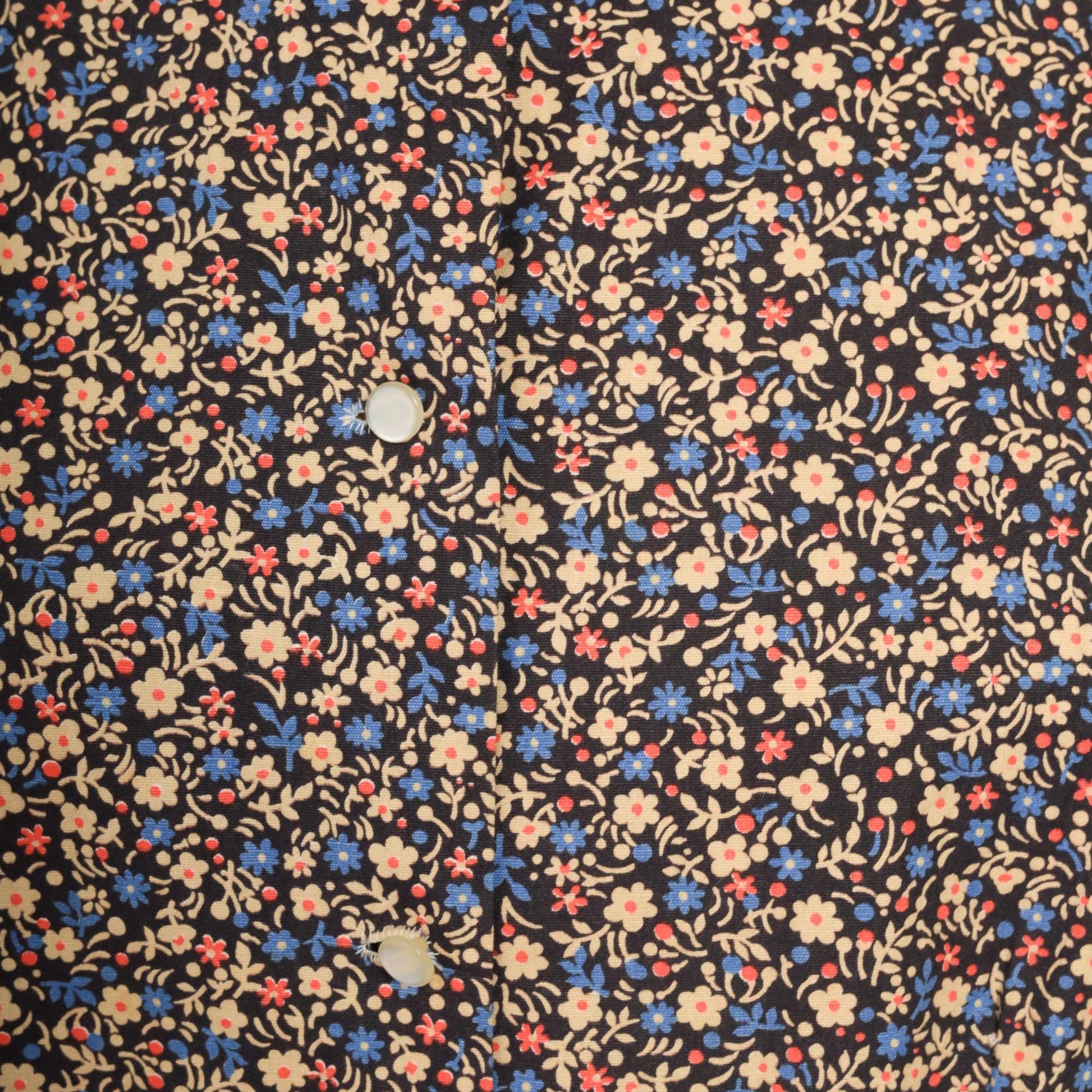 60s Navy Floral Mini Dress A-Line Button Front Short Sleeve Large