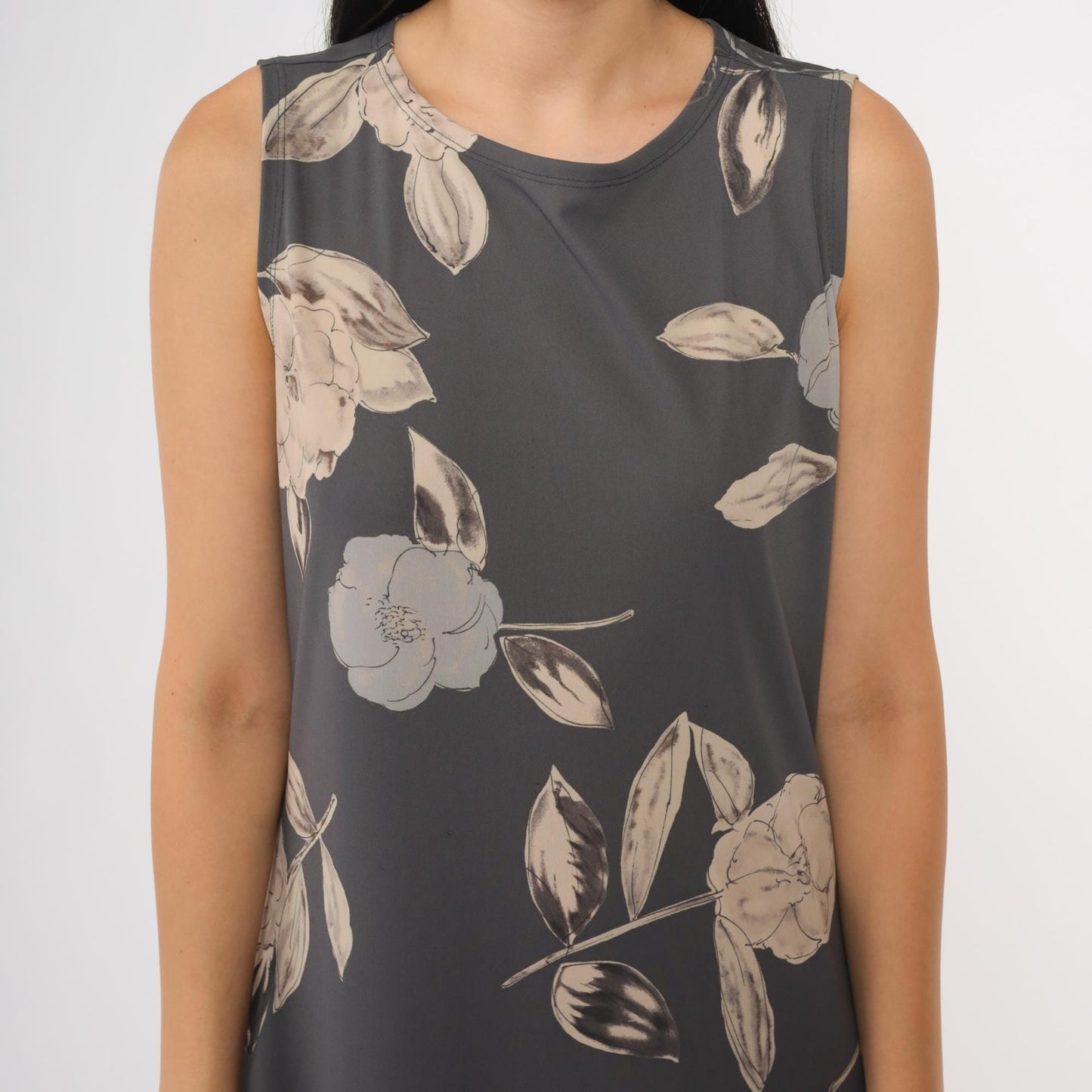 90s Kathie Lee Collection Grey Floral Maxi Dress Sleeveless Tank Medium M