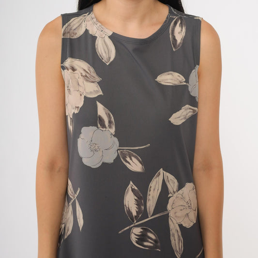 90s Kathie Lee Collection Grey Floral Maxi Dress Sleeveless Tank Medium M