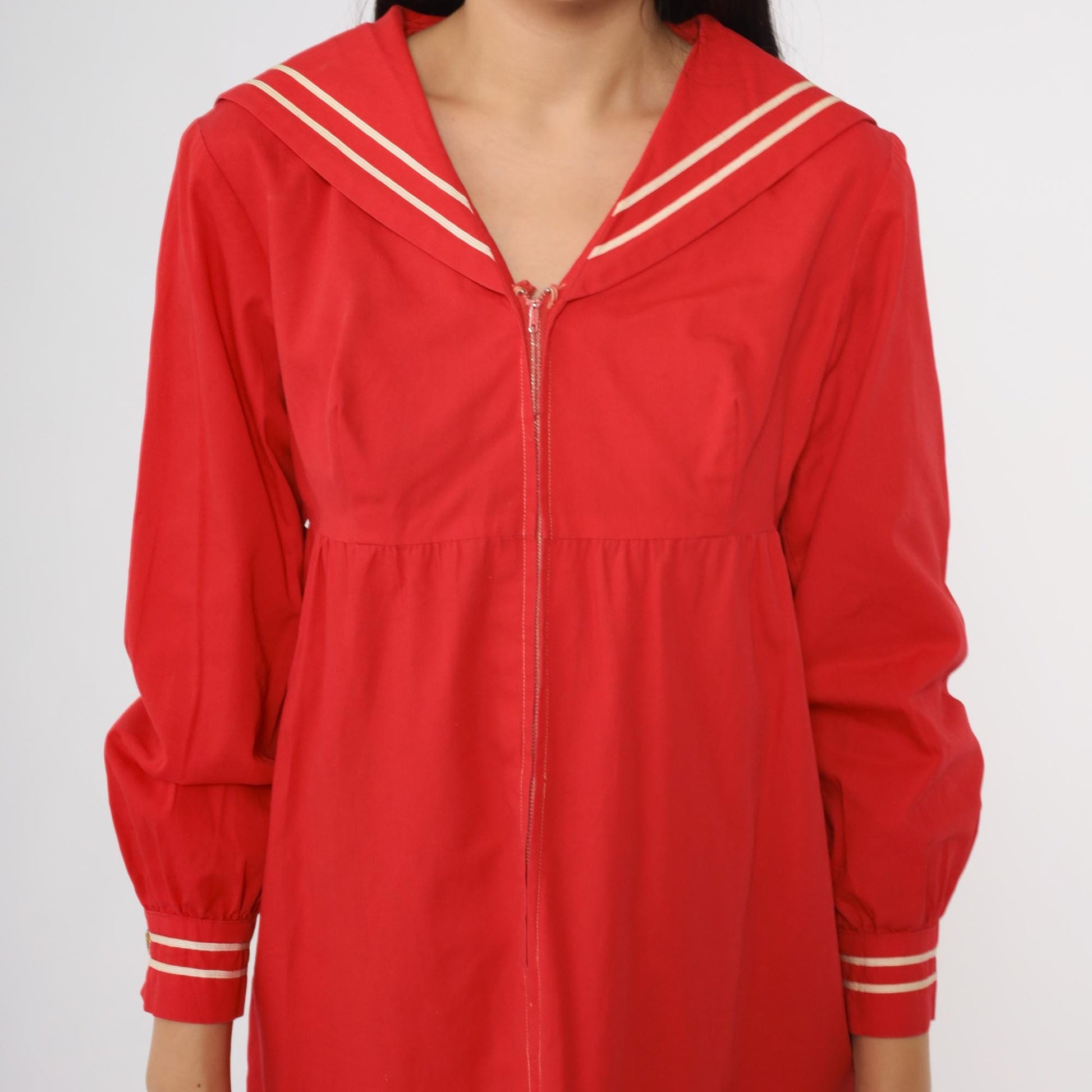 60s Mr. Aref California Red Sailor Dress White Stripe Midi A-Line Small