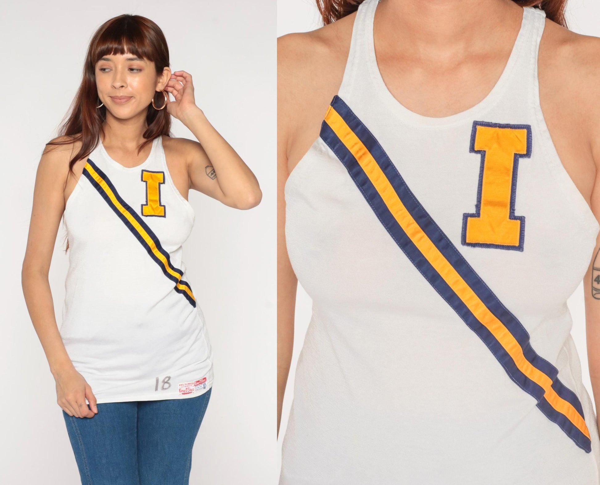 60s Phil Slinker Athletic Jersey White Nylon Racerback Tank Medium